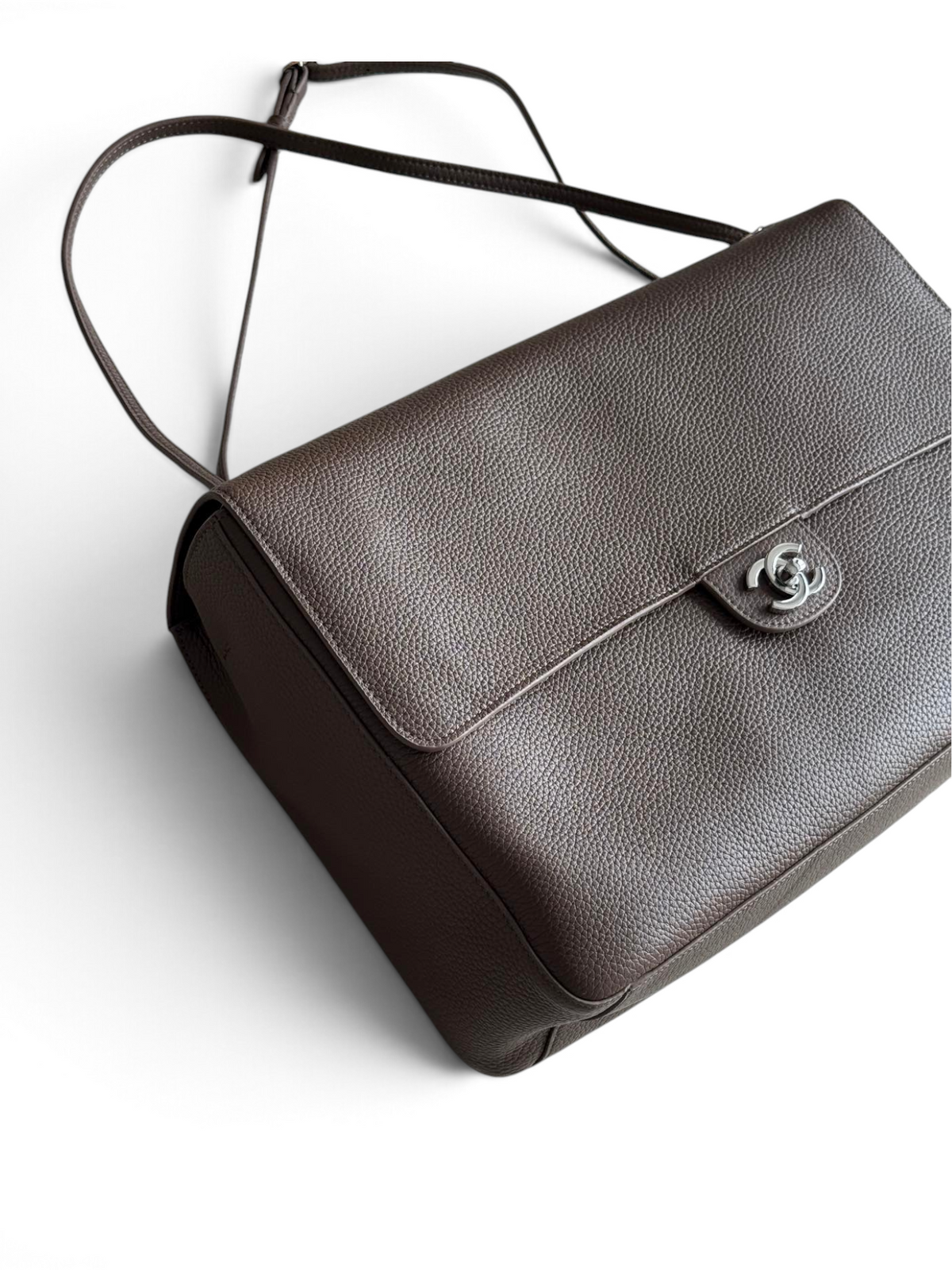 Chanel 26S CF Maxi Large Flap Bag in Taupe Grained Leather with Silver-Tone Hardware - Detail View 2