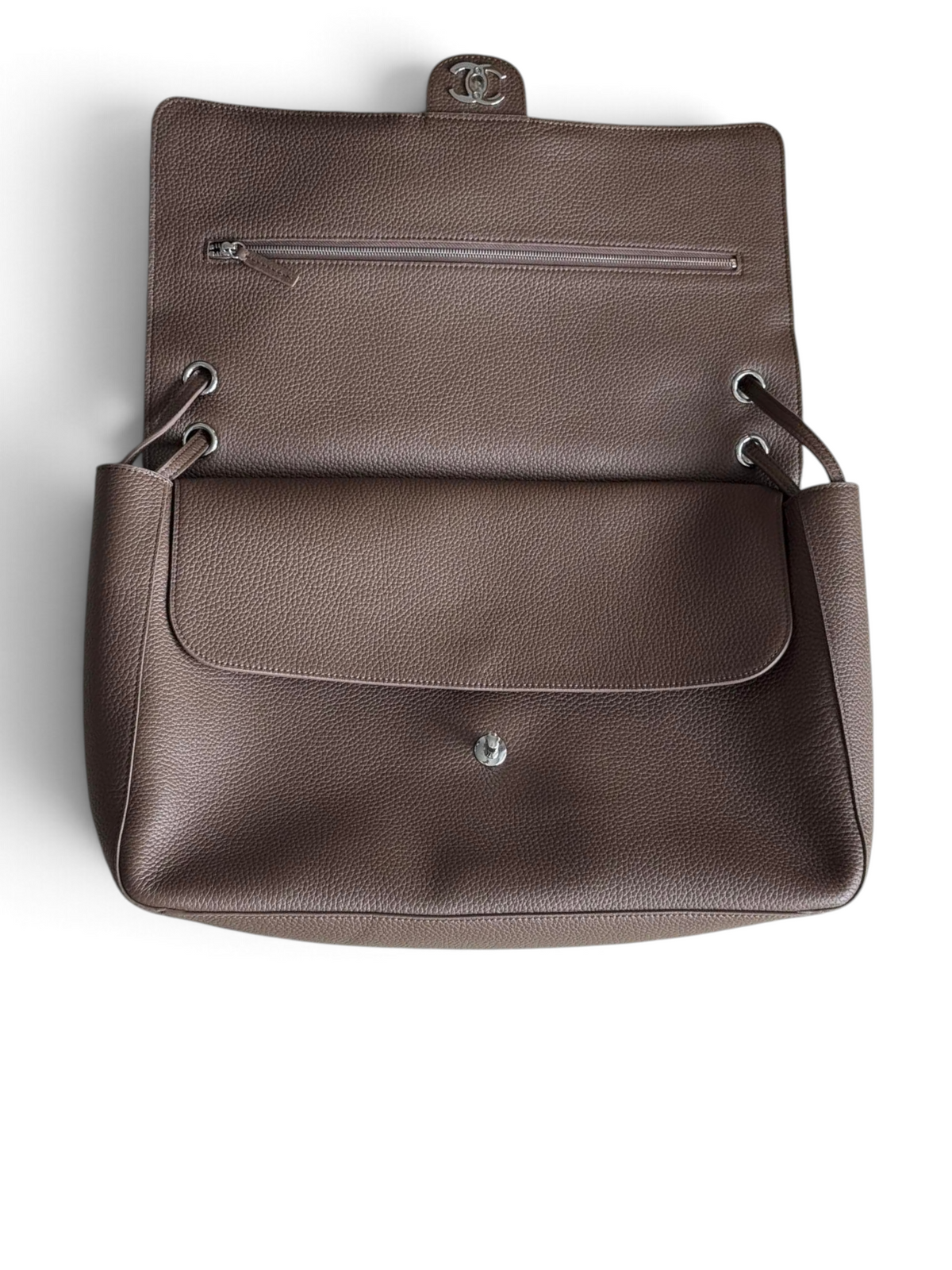 Chanel 26S CF Maxi Large Flap Bag in Taupe Grained Leather with Silver-Tone Hardware - Detail View 5