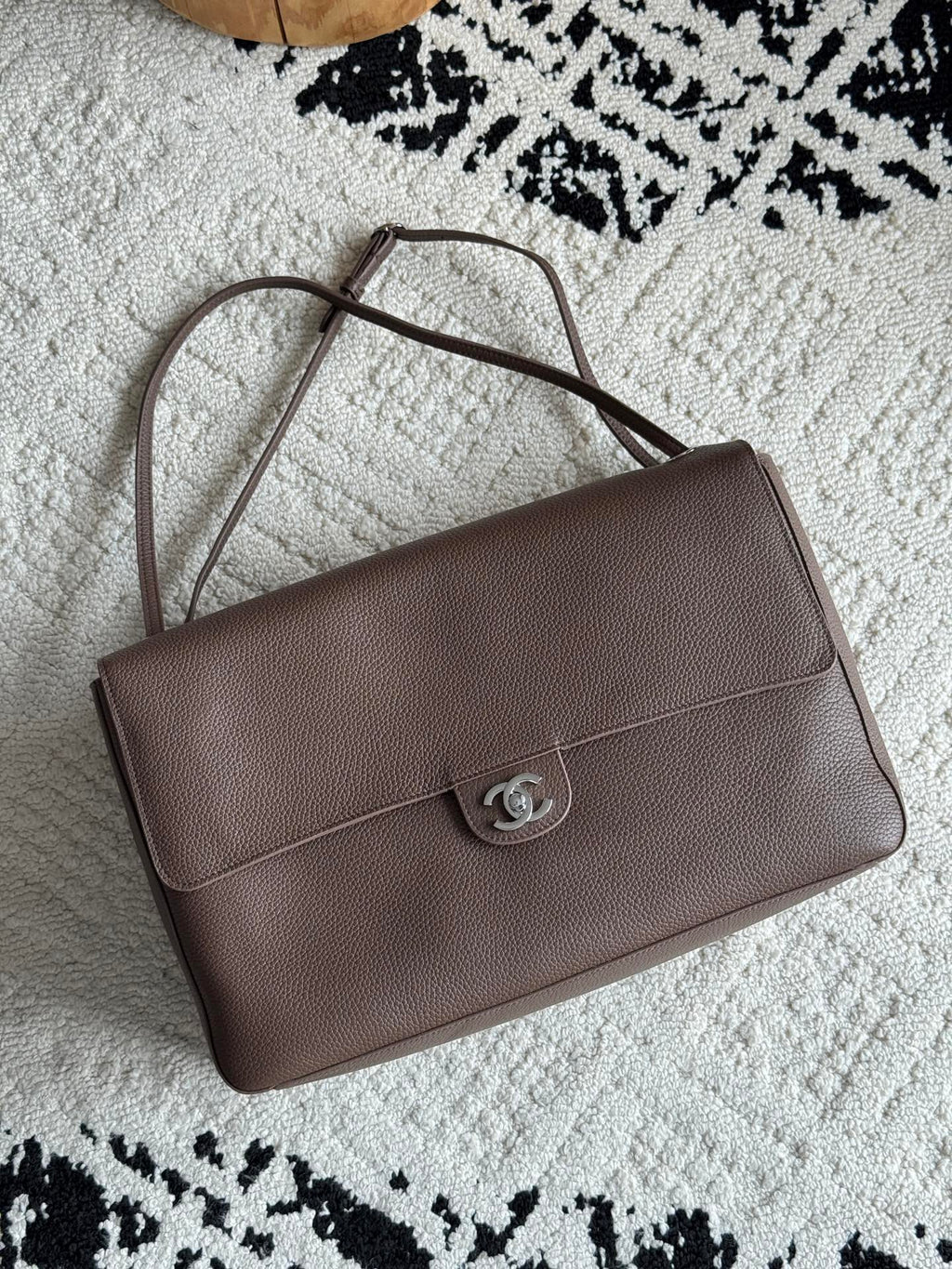 Chanel 26S CF Maxi Large Flap Bag in Taupe Grained Leather with Silver-Tone Hardware - Front View