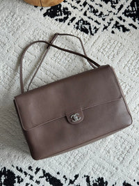 26S CF Maxi Large Flap Bag in Taupe Grained Leather with Silver-Tone Hardware