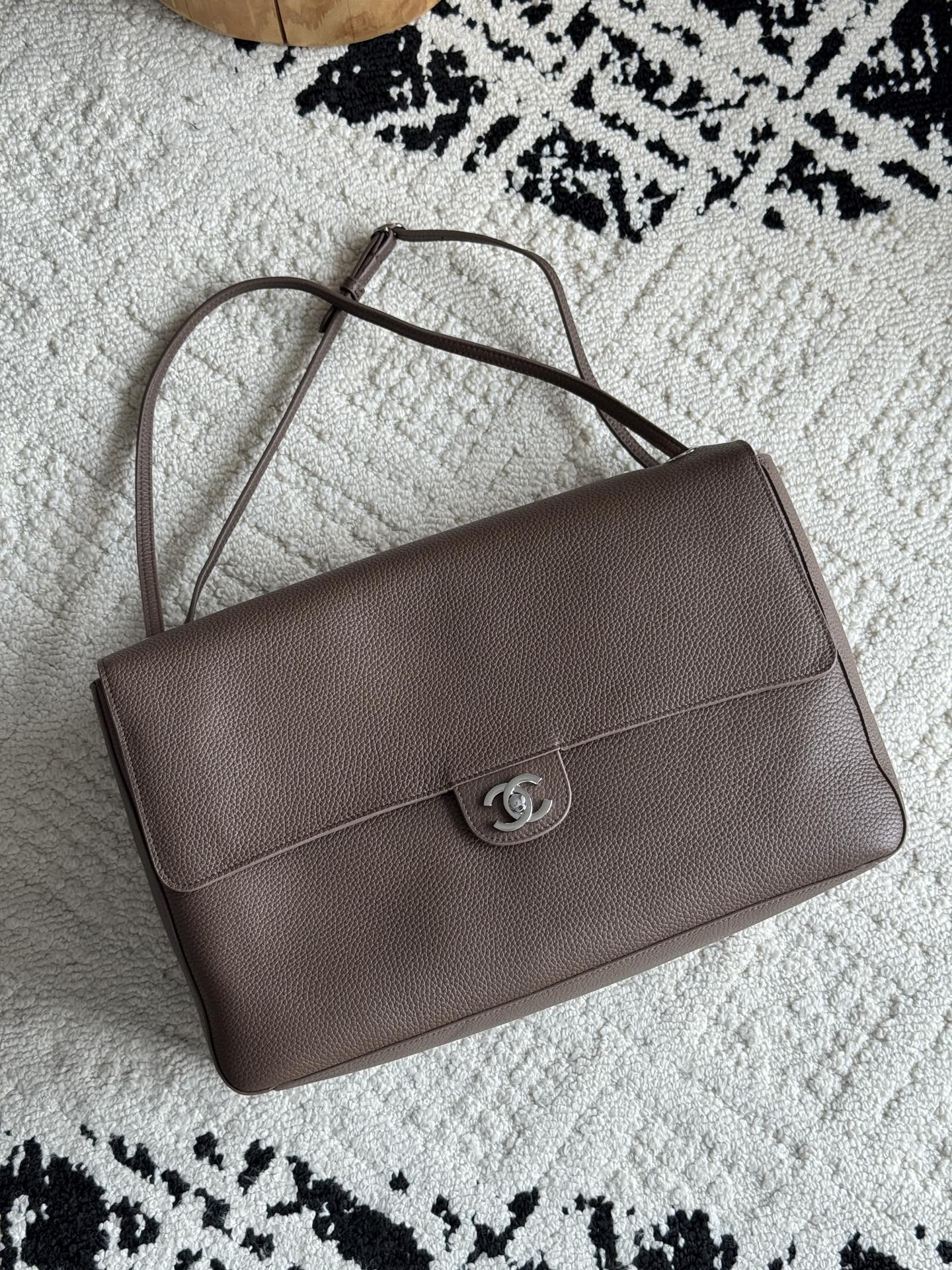 Chanel 26S CF Maxi Large Flap Bag in Taupe Grained Leather with Silver-Tone Hardware - Front View