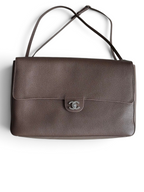 Chanel 26S CF Maxi Large Flap Bag in Taupe Grained Leather with Silver-Tone Hardware - Front View