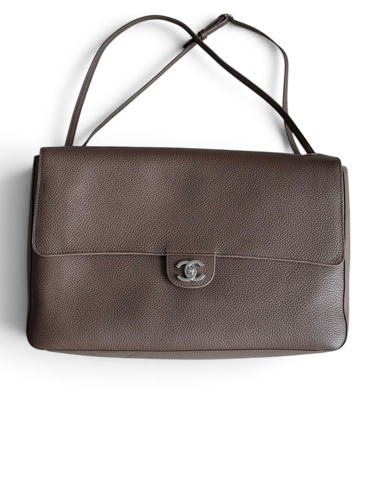Chanel 26S CF Maxi Large Flap Bag in Taupe Grained Leather with Silver-Tone Hardware - Front View