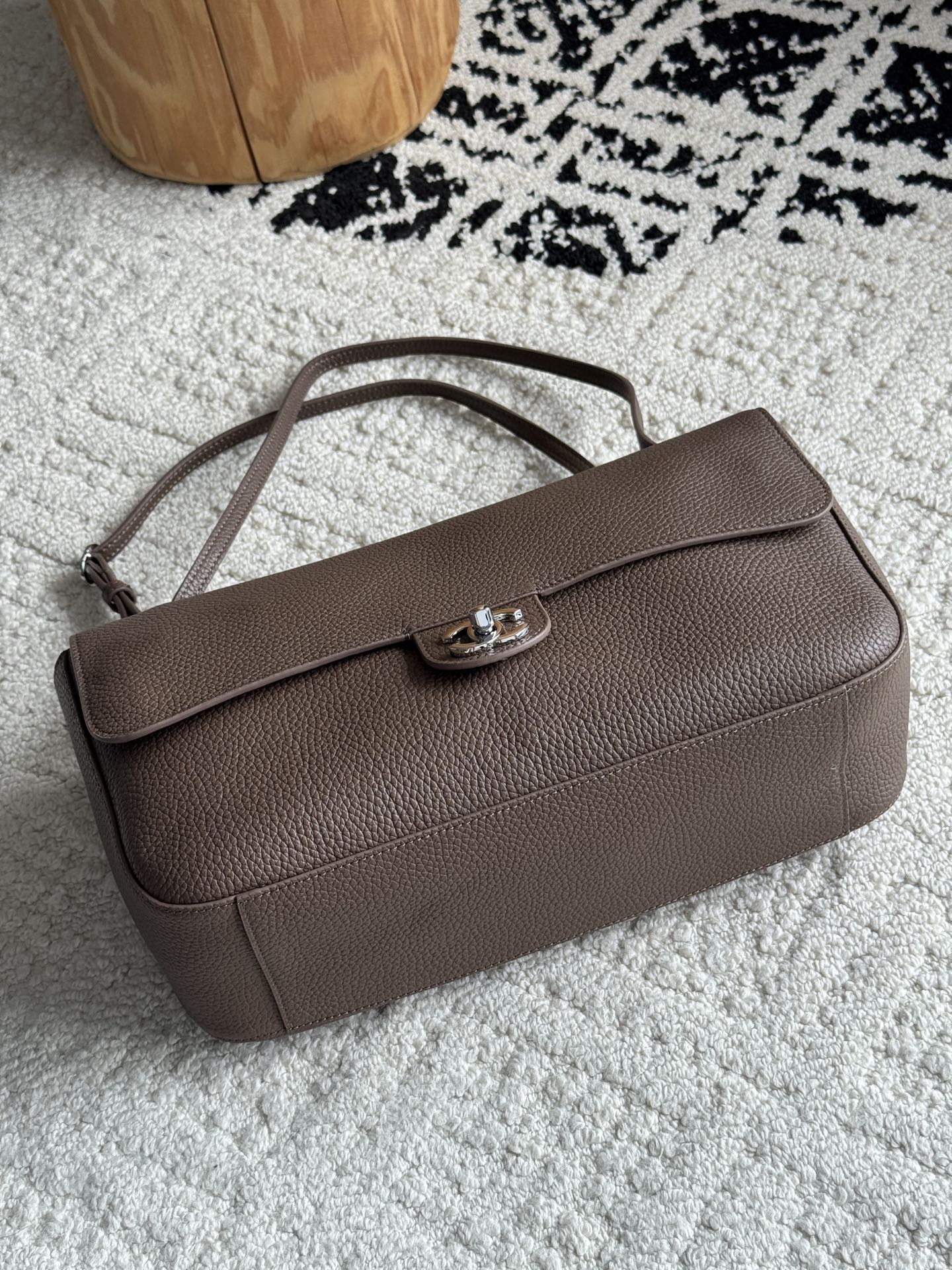 Chanel 26S CF Maxi Small Flap Bag in Taupe Grained Leather with Silver-Tone Hardware - Detail View 3