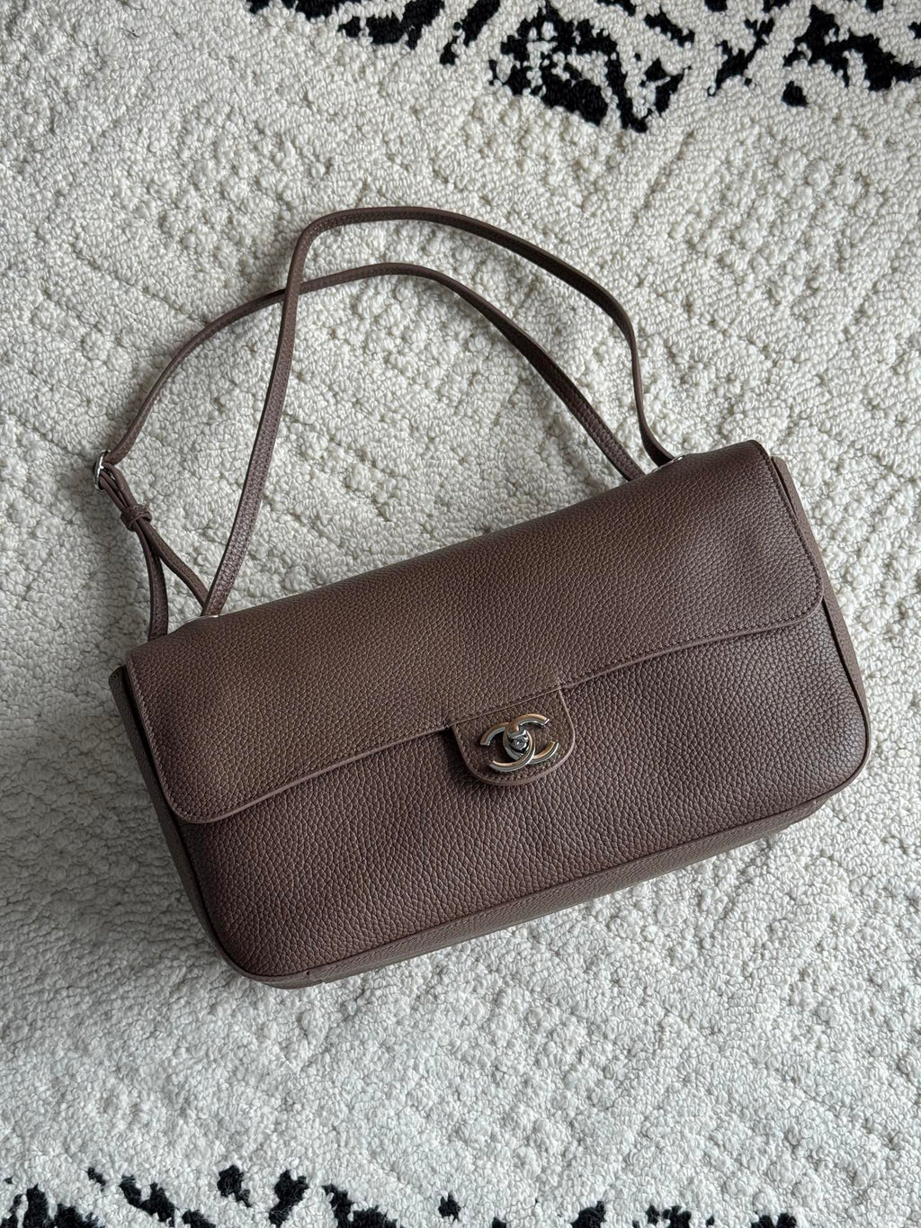Chanel 26S CF Maxi Small Flap Bag in Taupe Grained Leather with Silver-Tone Hardware - Front View