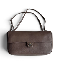 26S CF Maxi Small Flap Bag in Taupe Grained Leather with Silver-Tone Hardware