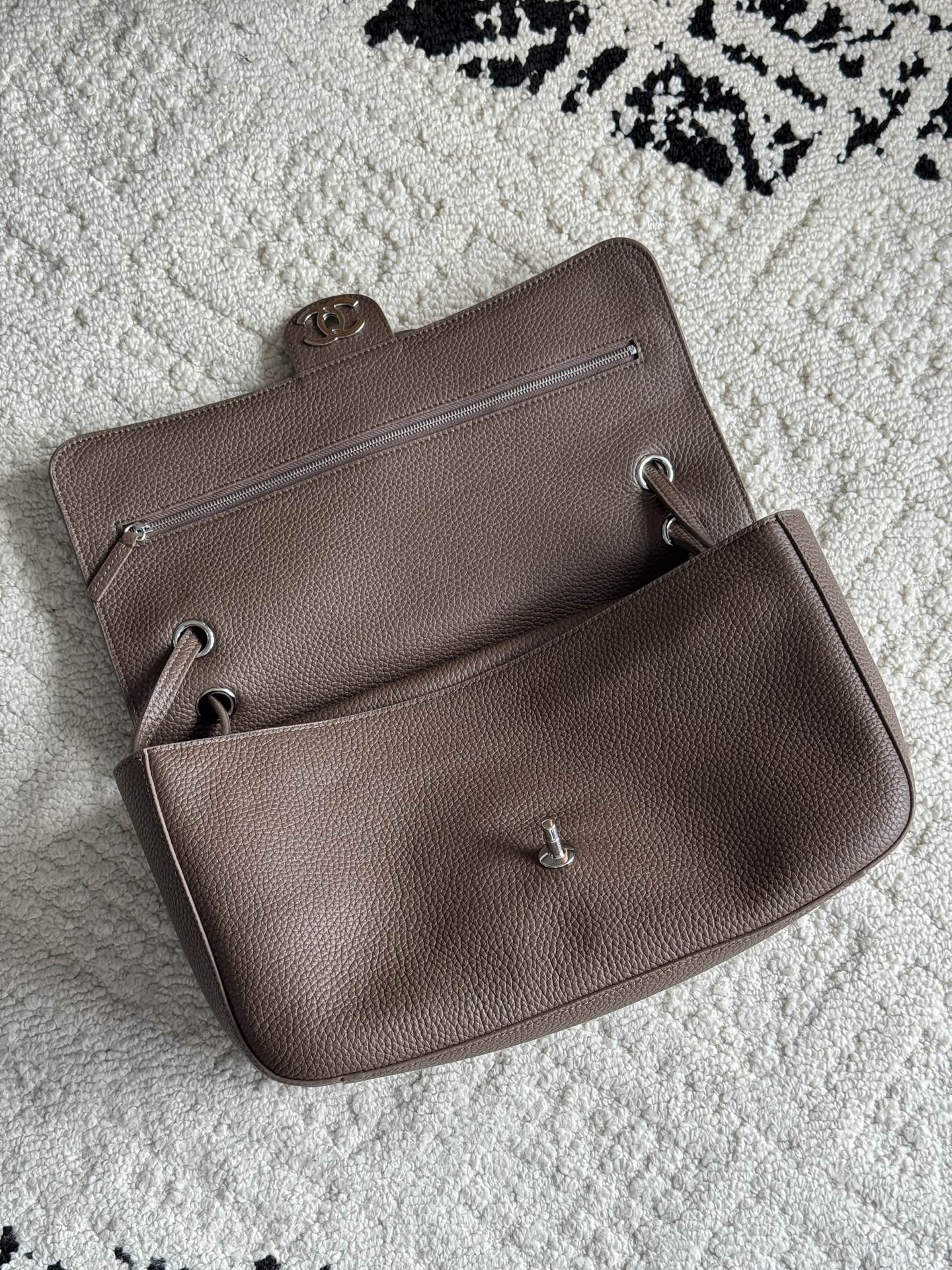 Chanel 26S CF Maxi Small Flap Bag in Taupe Grained Leather with Silver-Tone Hardware - Detail View 5
