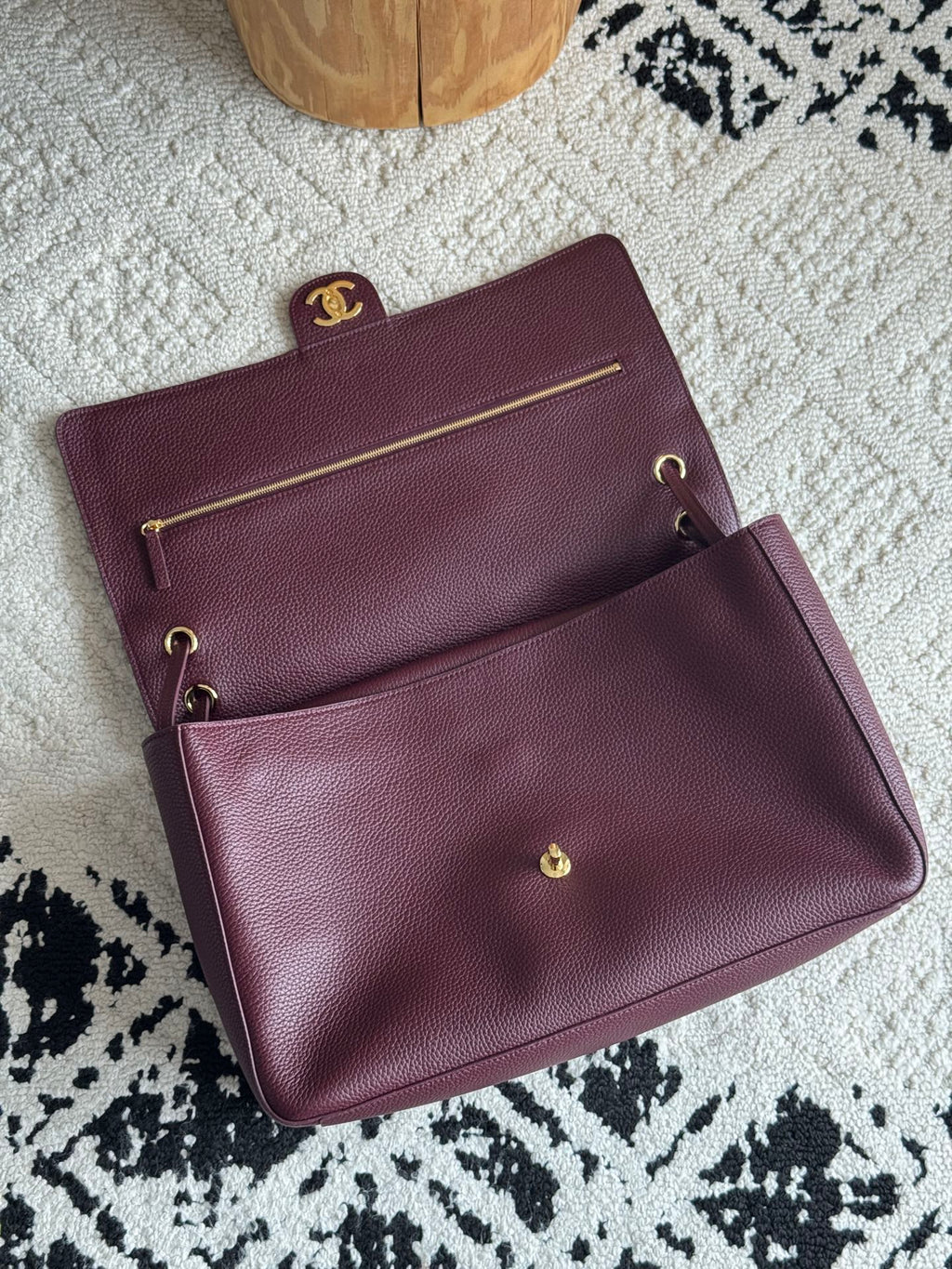 Chanel 26S CF Maxi Large Flap Bag in Burgundy Grained Leather with Gold-Tone Hardware - Detail View 5