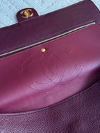 Chanel 26S CF Maxi Large Flap Bag in Burgundy Grained Leather with Gold-Tone Hardware - Detail View 8