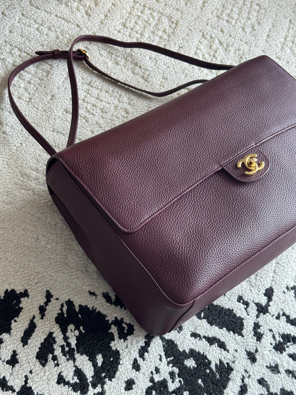 Chanel 26S CF Maxi Large Flap Bag in Burgundy Grained Leather with Gold-Tone Hardware - Detail View 2