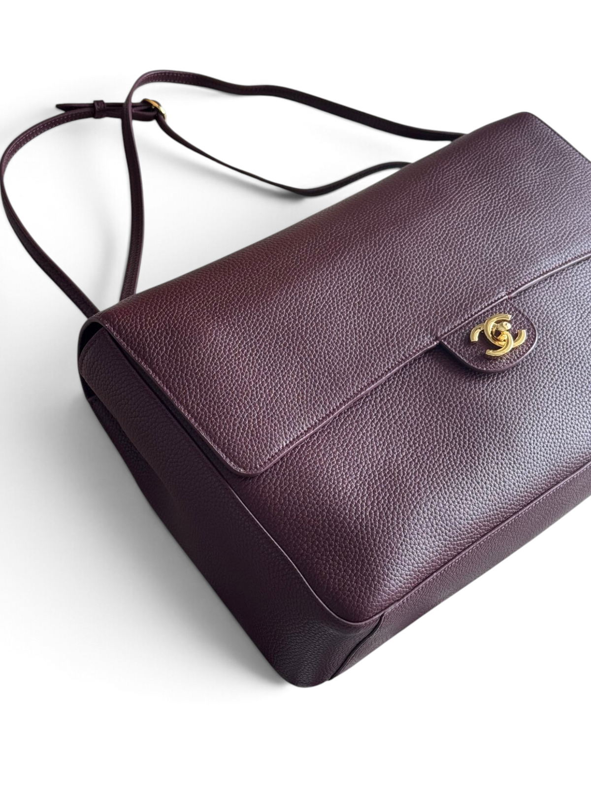 Chanel 26S CF Maxi Large Flap Bag in Burgundy Grained Leather with Gold-Tone Hardware - Detail View 2