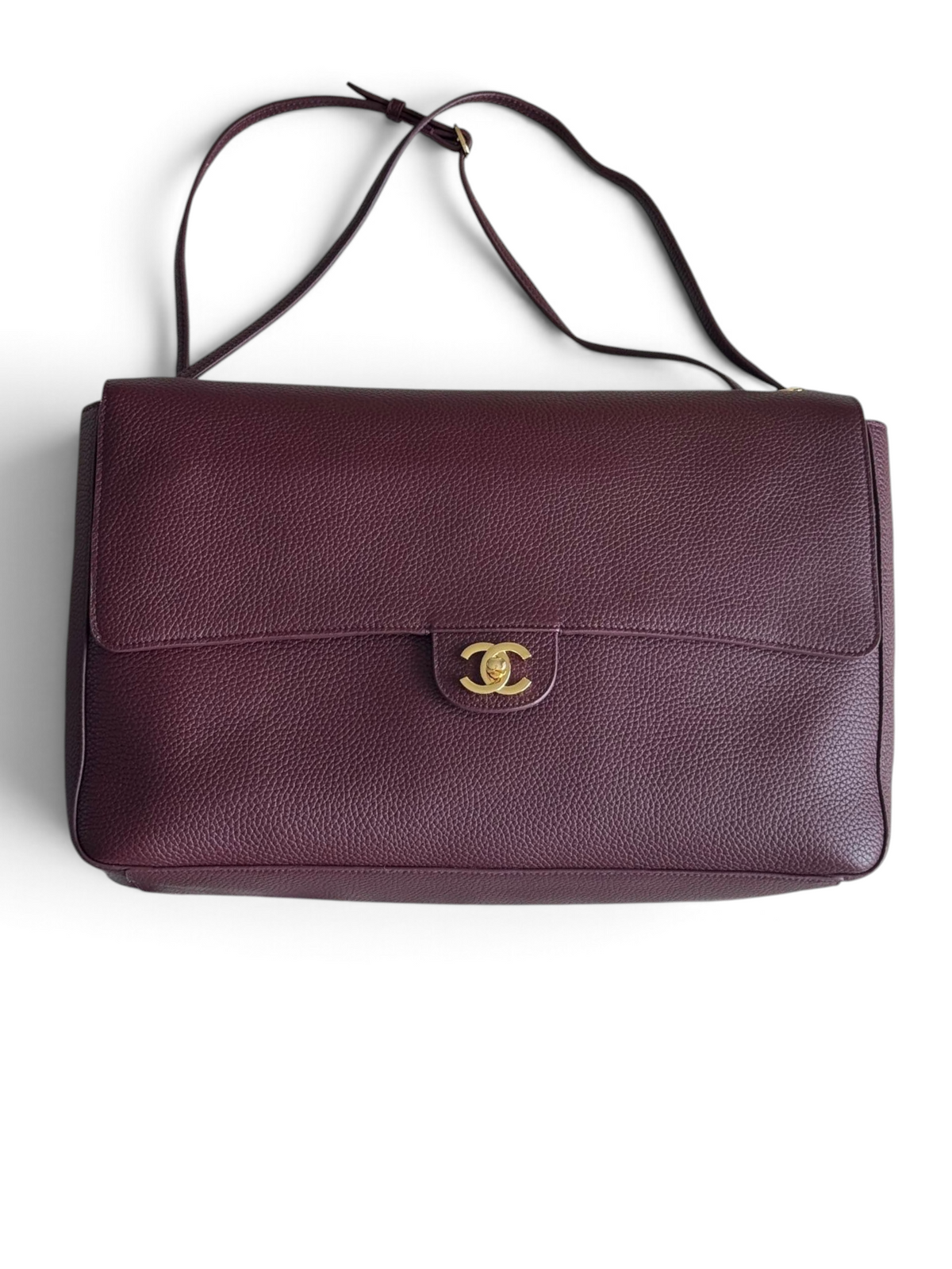Chanel 26S CF Maxi Large Flap Bag in Burgundy Grained Leather with Gold-Tone Hardware - Front View
