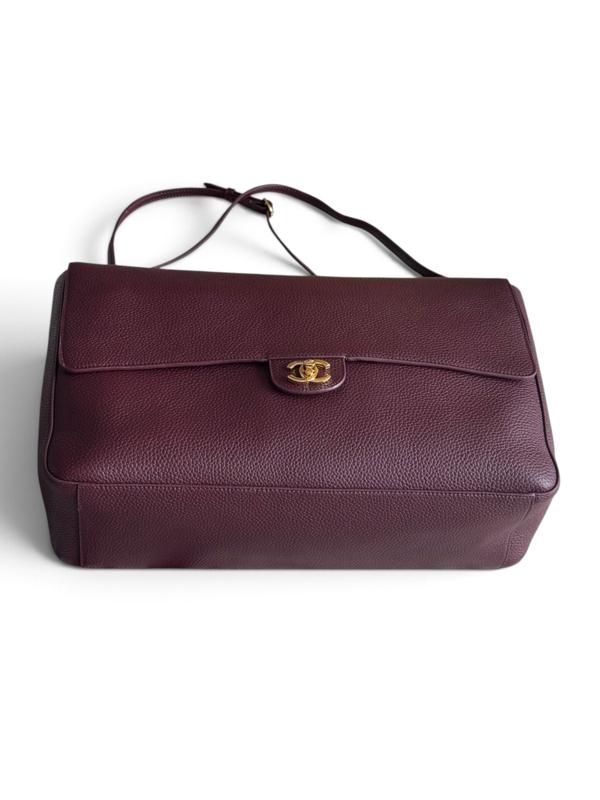 Chanel 26S CF Maxi Large Flap Bag in Burgundy Grained Leather with Gold-Tone Hardware - Detail View 3