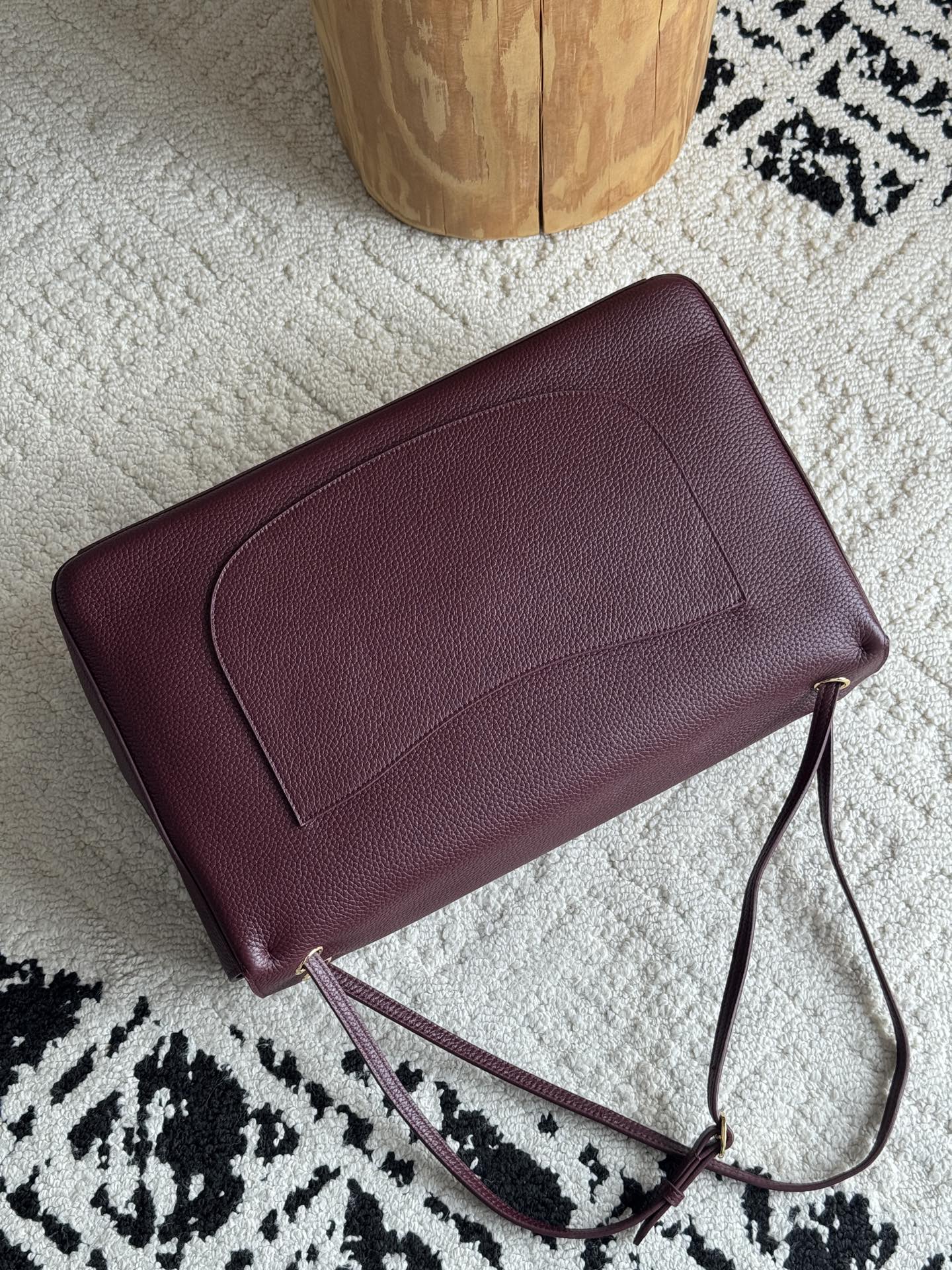 Chanel 26S CF Maxi Large Flap Bag in Burgundy Grained Leather with Gold-Tone Hardware - Detail View 4