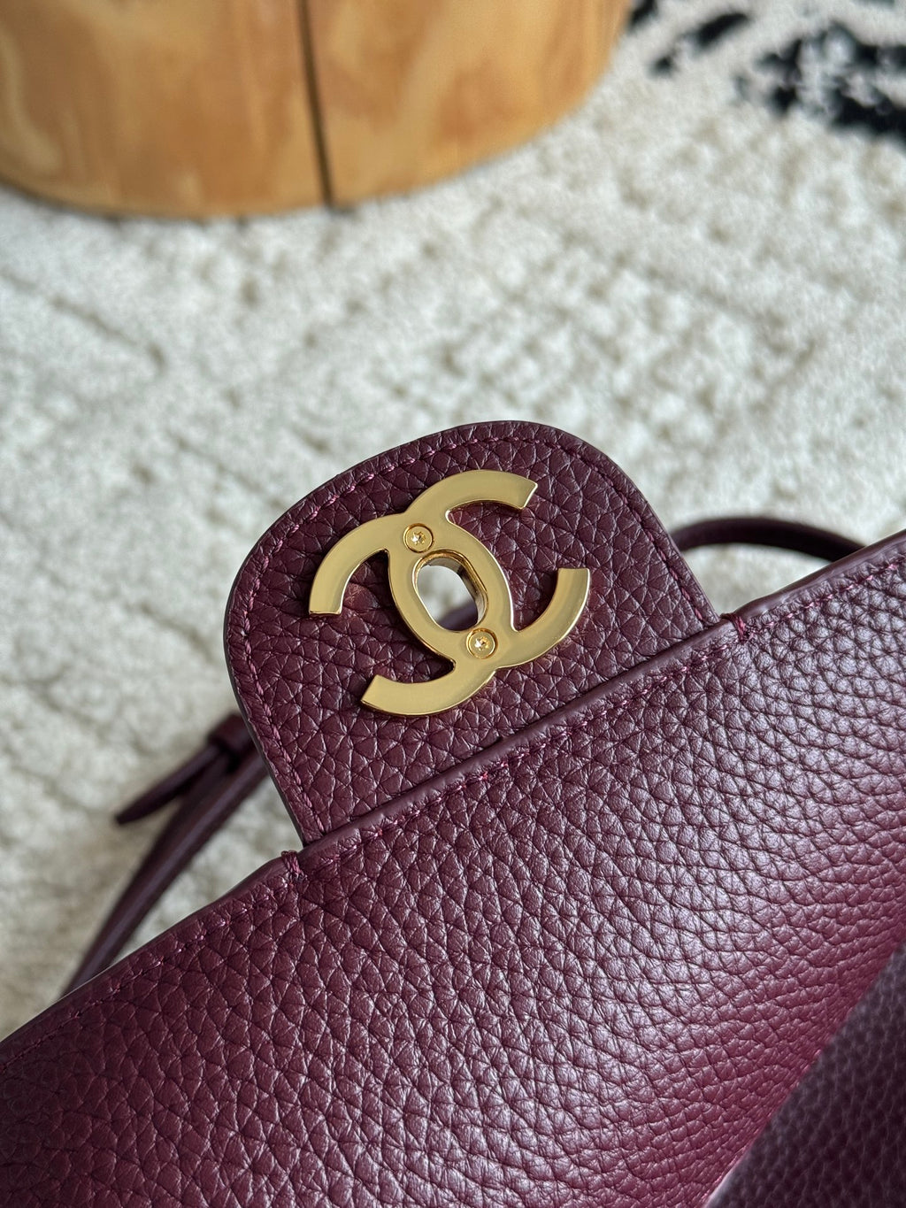 Chanel 26S CF Maxi Large Flap Bag in Burgundy Grained Leather with Gold-Tone Hardware - Detail View 6