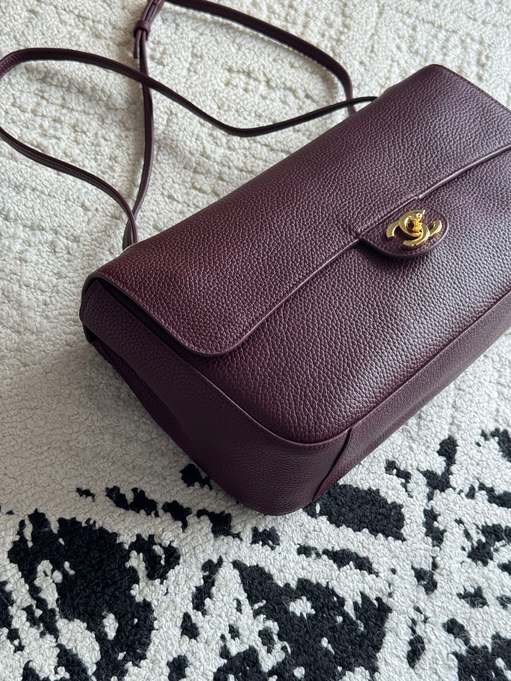 Chanel 26S CF Maxi Small Flap Bag in Burgundy Grained Leather with Gold-Tone Hardware - Detail View 2