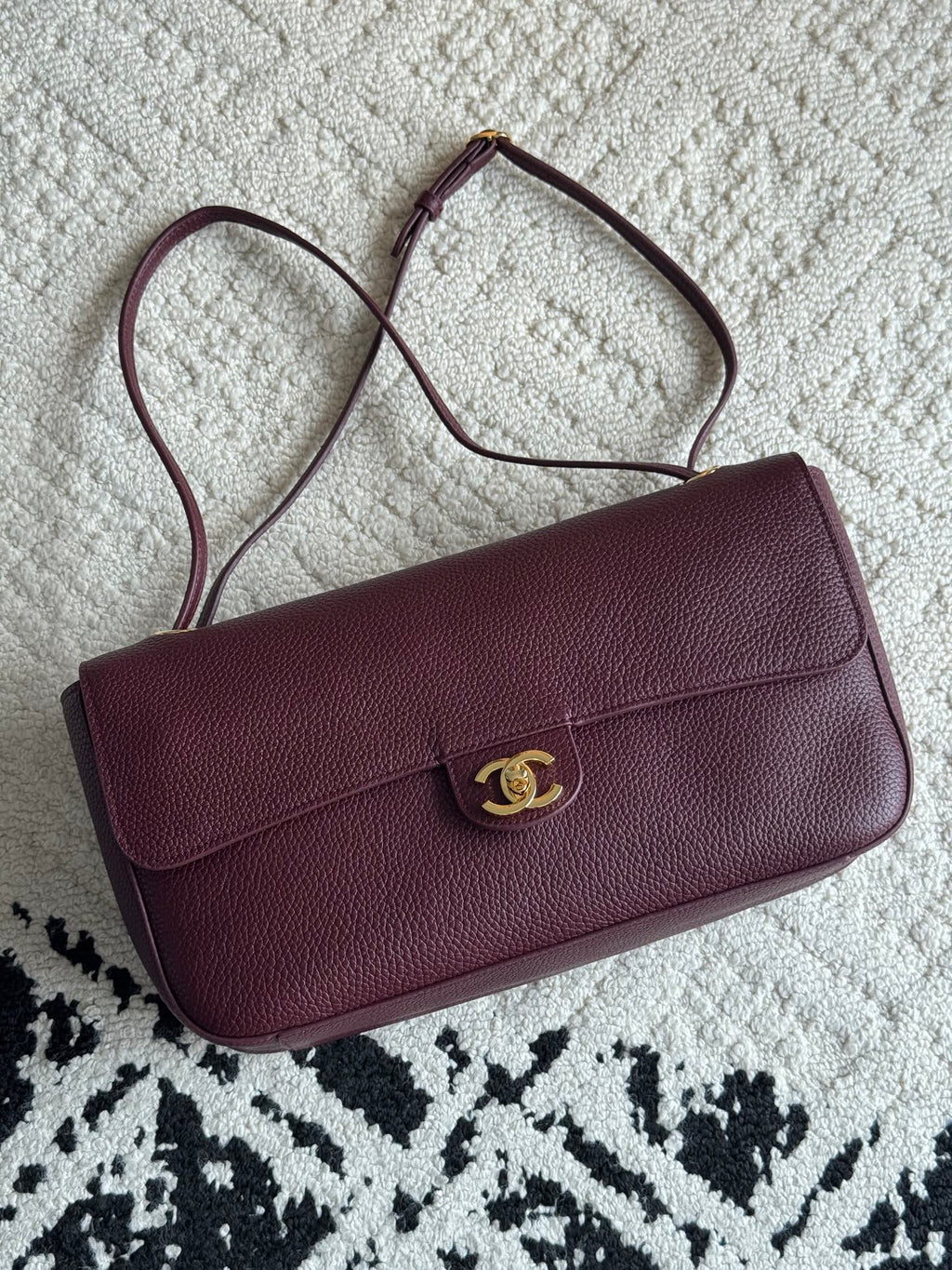 Chanel 26S CF Maxi Small Flap Bag in Burgundy Grained Leather with Gold-Tone Hardware - Front View