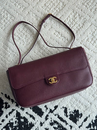 26S CF Maxi Small Flap Bag in Burgundy Grained Leather with Gold-Tone Hardware
