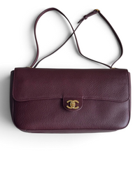 26S CF Maxi Small Flap Bag in Burgundy Grained Leather with Gold-Tone Hardware