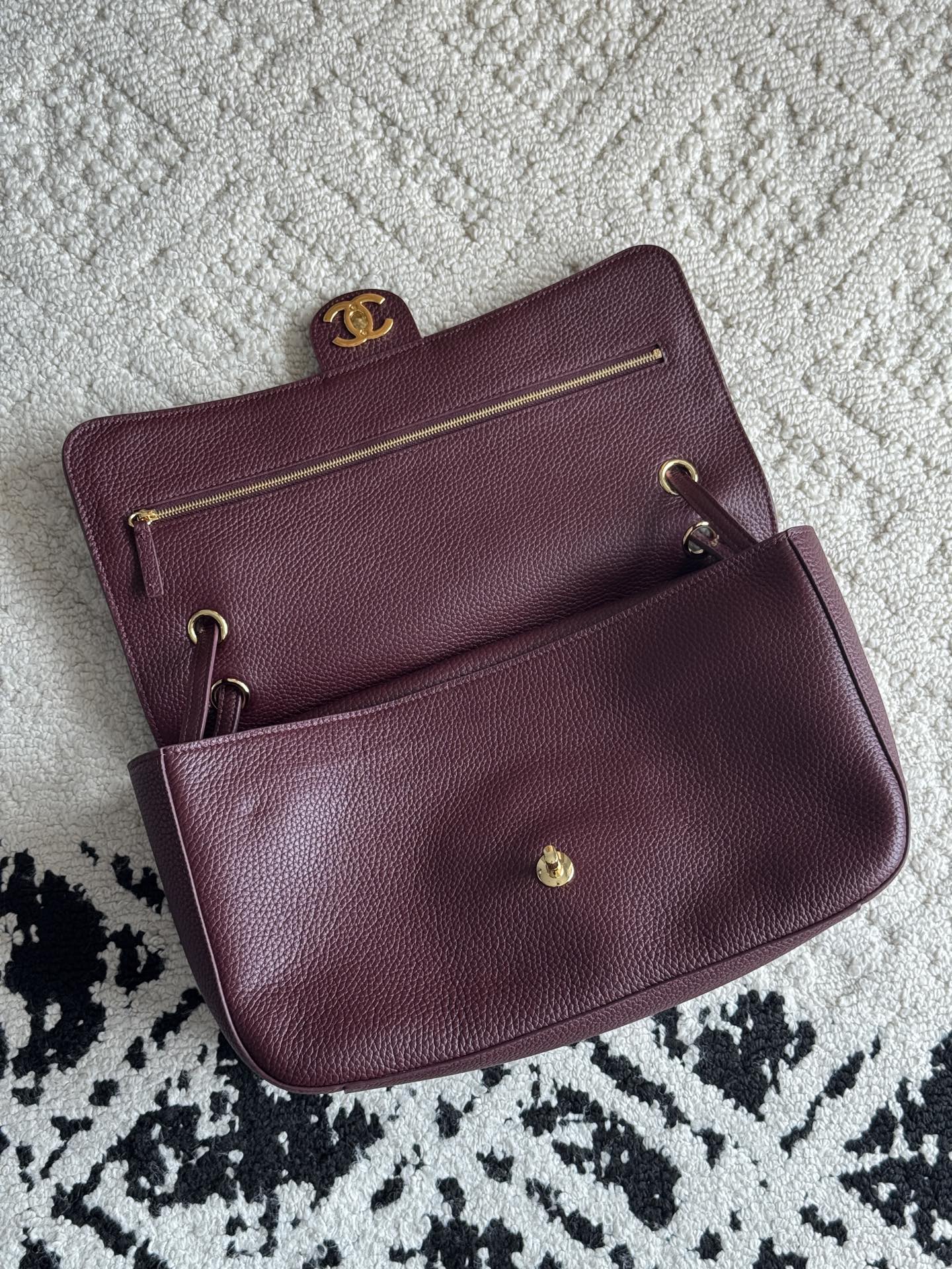 Chanel 26S CF Maxi Small Flap Bag in Burgundy Grained Leather with Gold-Tone Hardware - Detail View 5