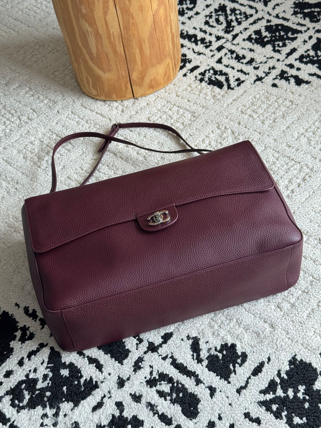 Chanel 26S CF Maxi Large Flap Bag in Burgundy Grained Leather with Silver-Tone Hardware - Detail View 3