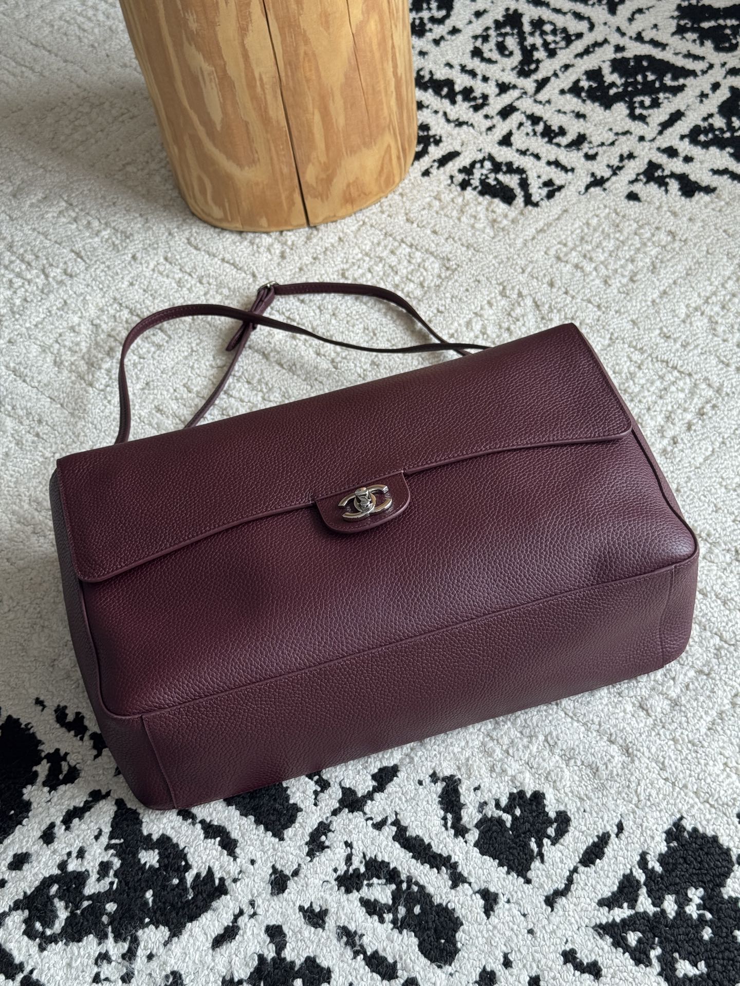 Chanel 26S CF Maxi Large Flap Bag in Burgundy Grained Leather with Silver-Tone Hardware - Detail View 3