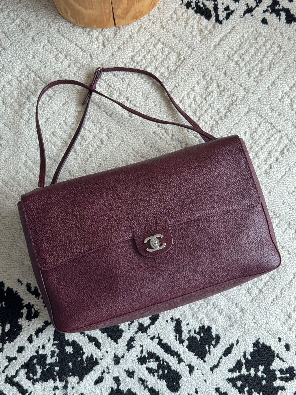 Chanel 26S CF Maxi Large Flap Bag in Burgundy Grained Leather with Silver-Tone Hardware - Front View