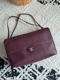 Chanel 26S CF Maxi Large Flap Bag in Burgundy Grained Leather with Silver-Tone Hardware - Front View