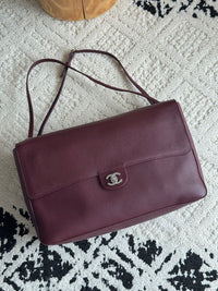26S CF Maxi Large Flap Bag in Burgundy Grained Leather with Silver-Tone Hardware