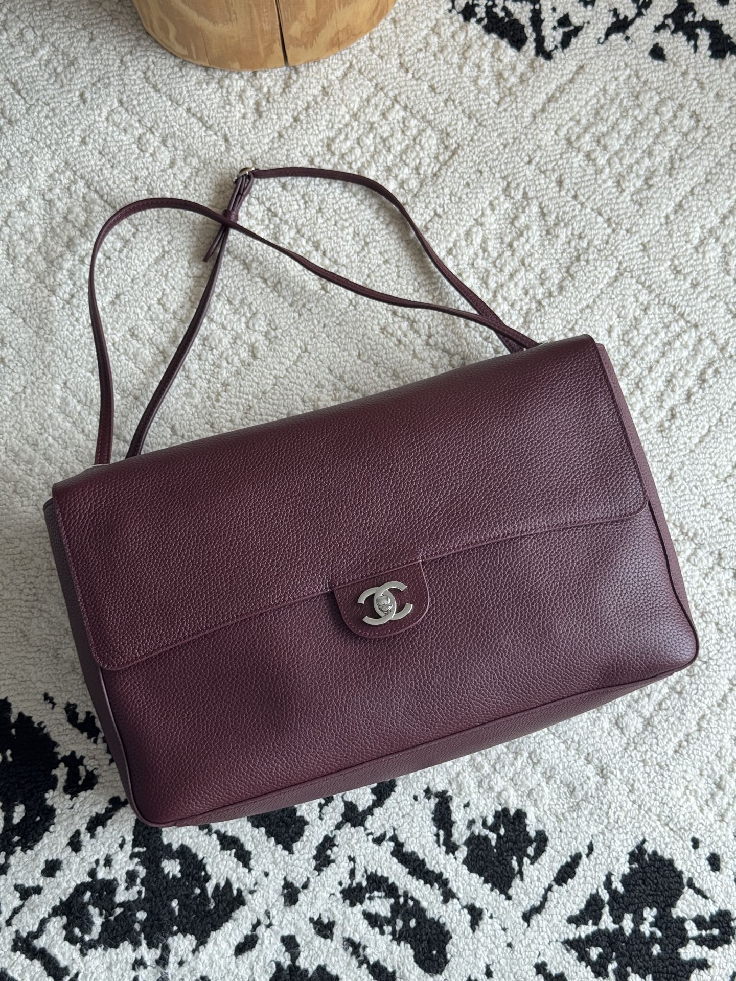 Chanel 26S CF Maxi Large Flap Bag in Burgundy Grained Leather with Silver-Tone Hardware - Front View