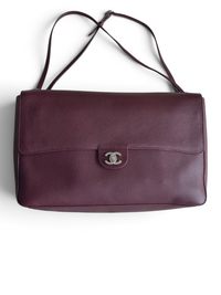 26S CF Maxi Large Flap Bag in Burgundy Grained Leather with Silver-Tone Hardware