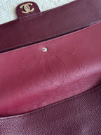 Chanel 26S CF Maxi Large Flap Bag in Burgundy Grained Leather with Silver-Tone Hardware - Detail View 8