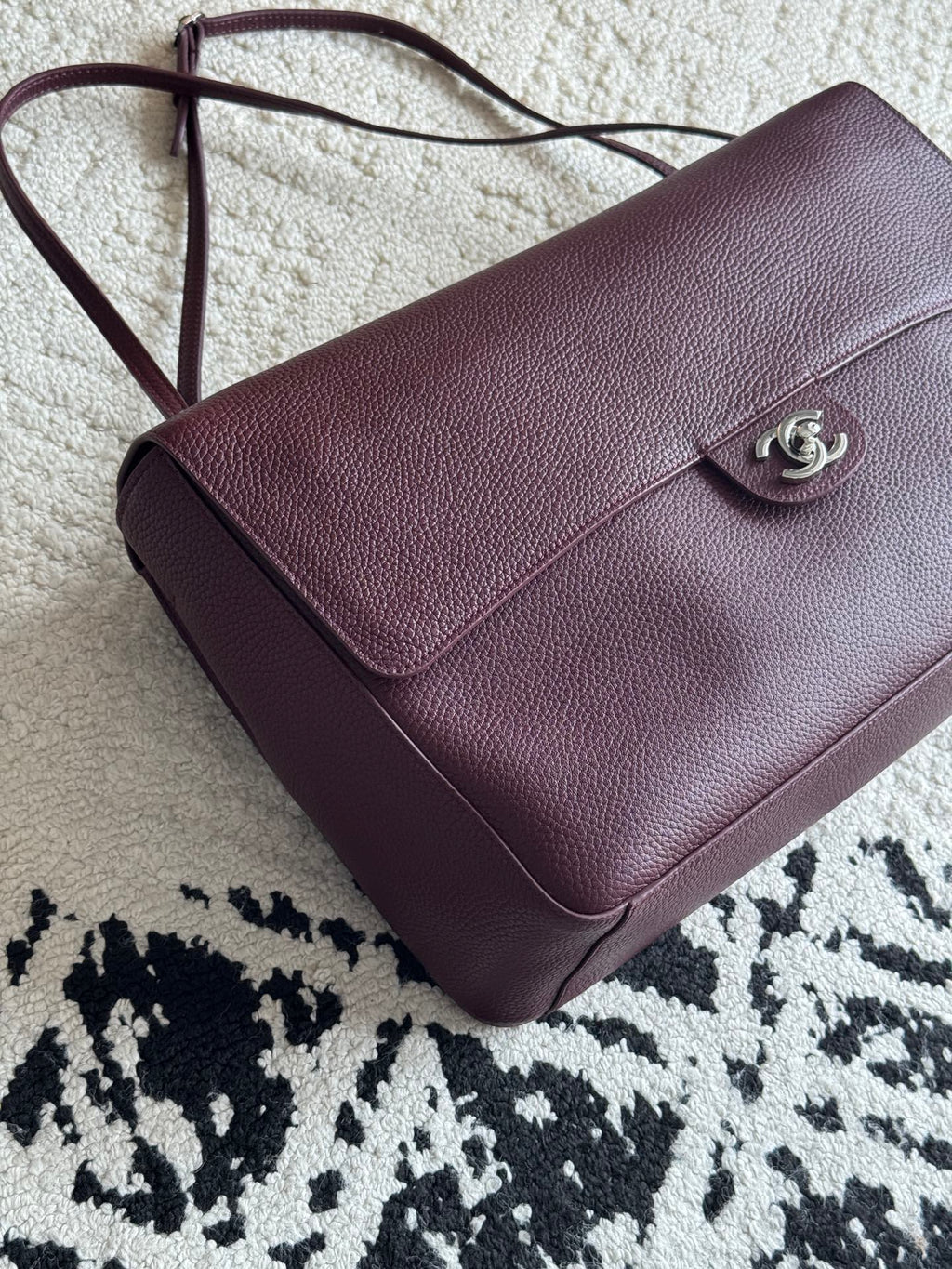 Chanel 26S CF Maxi Large Flap Bag in Burgundy Grained Leather with Silver-Tone Hardware - Detail View 2