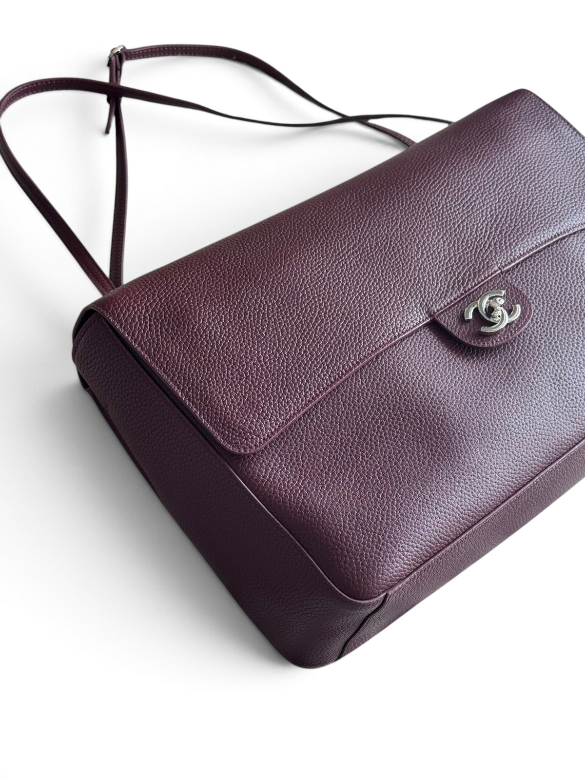 Chanel 26S CF Maxi Large Flap Bag in Burgundy Grained Leather with Silver-Tone Hardware - Detail View 2