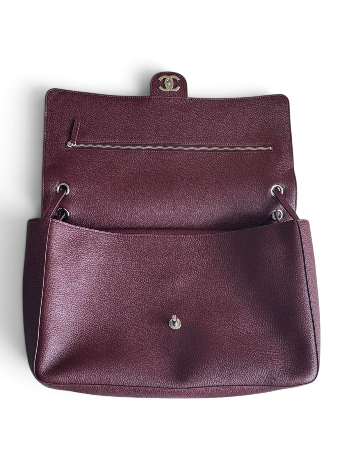 Chanel 26S CF Maxi Large Flap Bag in Burgundy Grained Leather with Silver-Tone Hardware - Detail View 5