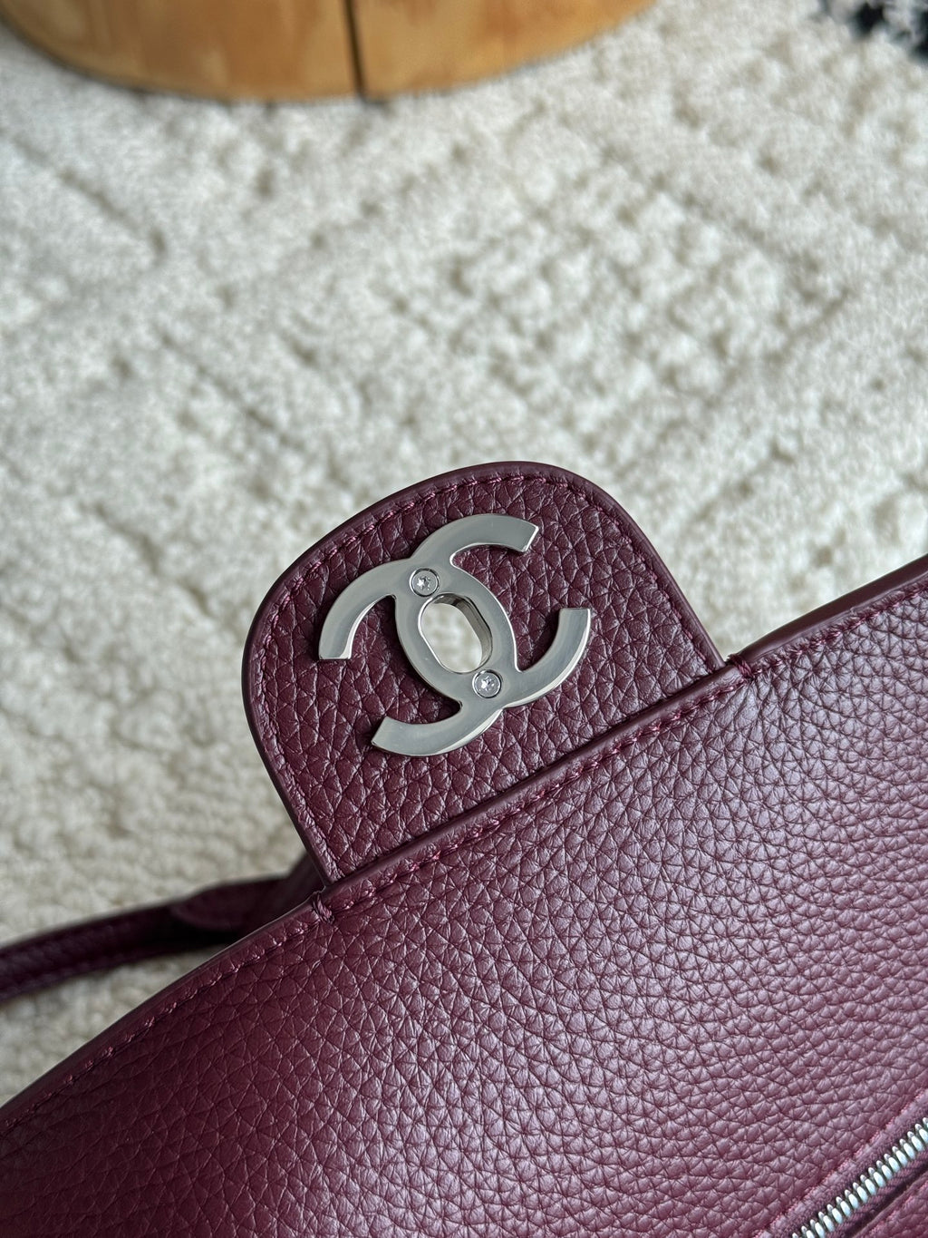 Chanel 26S CF Maxi Large Flap Bag in Burgundy Grained Leather with Silver-Tone Hardware - Detail View 6