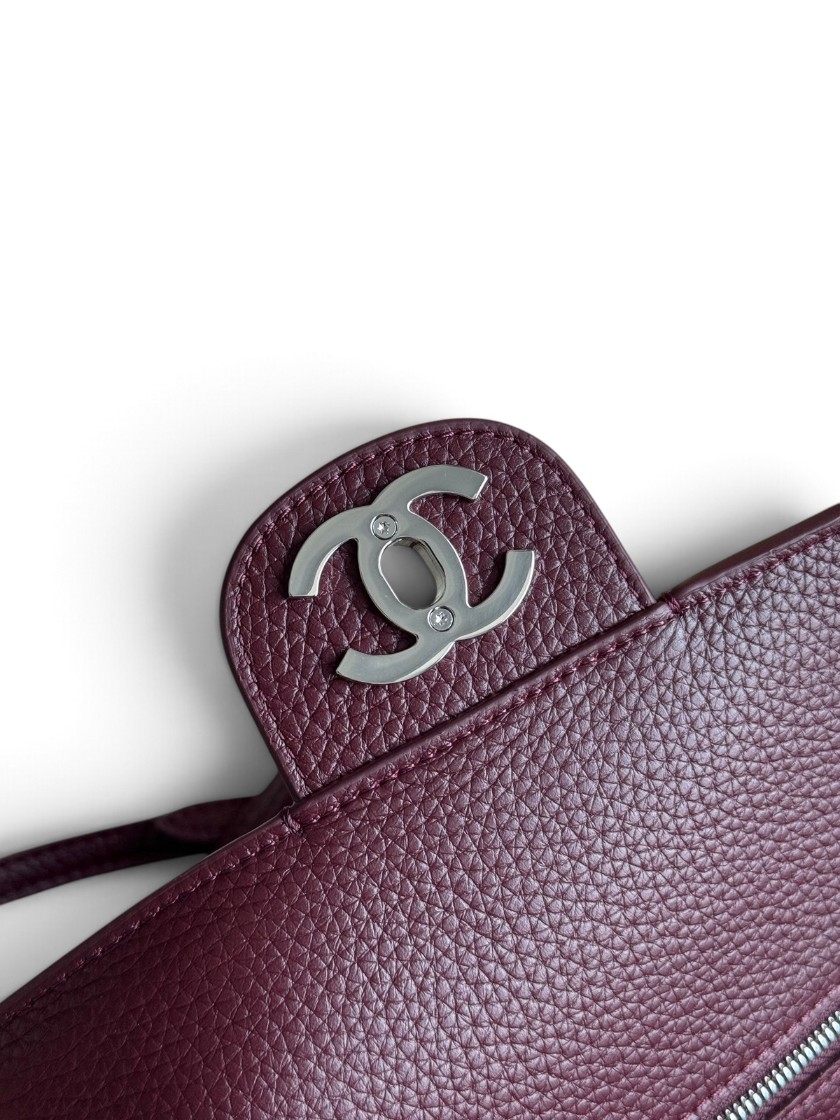 Chanel 26S CF Maxi Large Flap Bag in Burgundy Grained Leather with Silver-Tone Hardware - Detail View 6