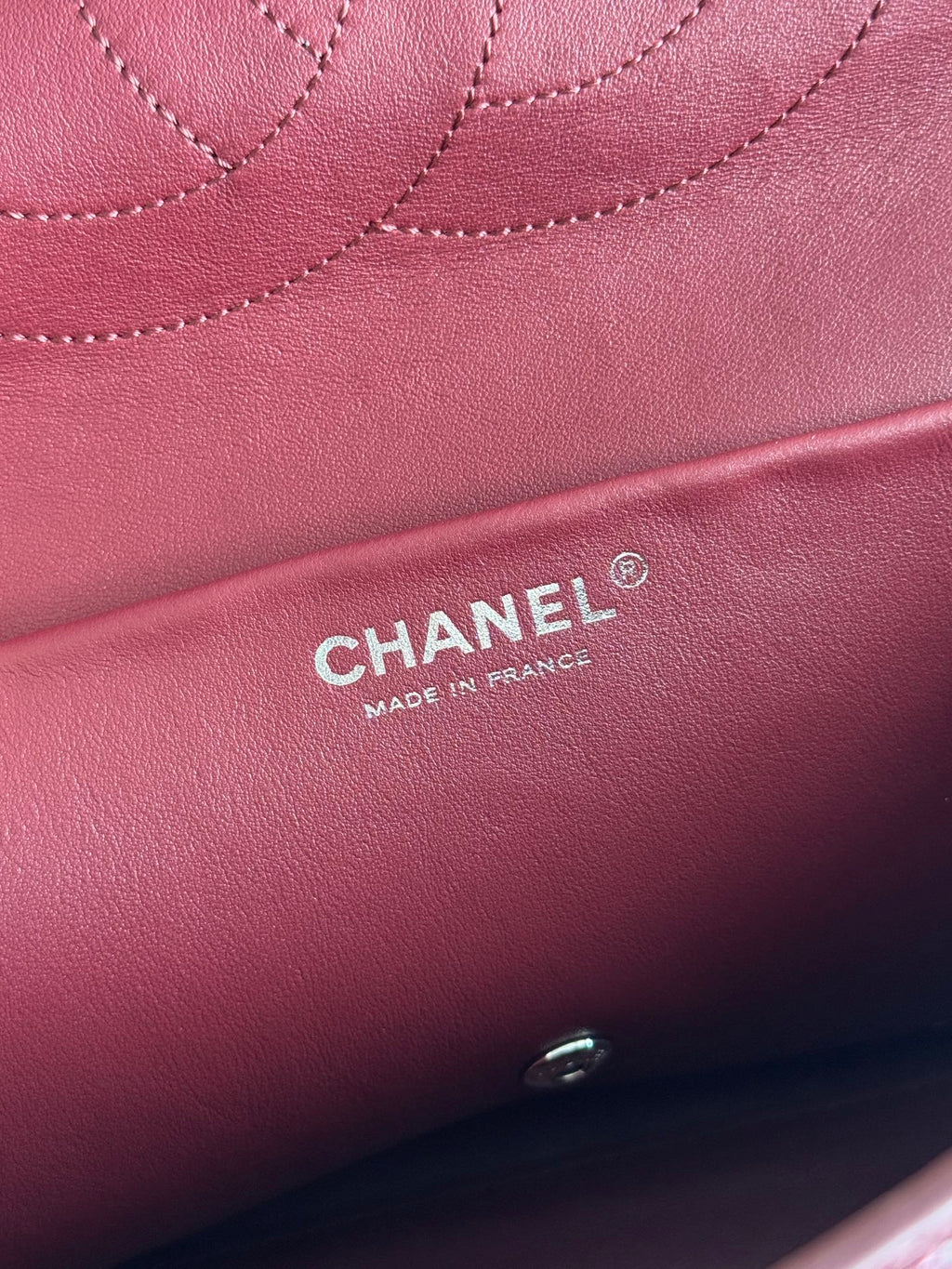 Chanel 26S CF Maxi Small Flap Bag in Burgundy Grained Leather with Silver-Tone Hardware - Detail View 9