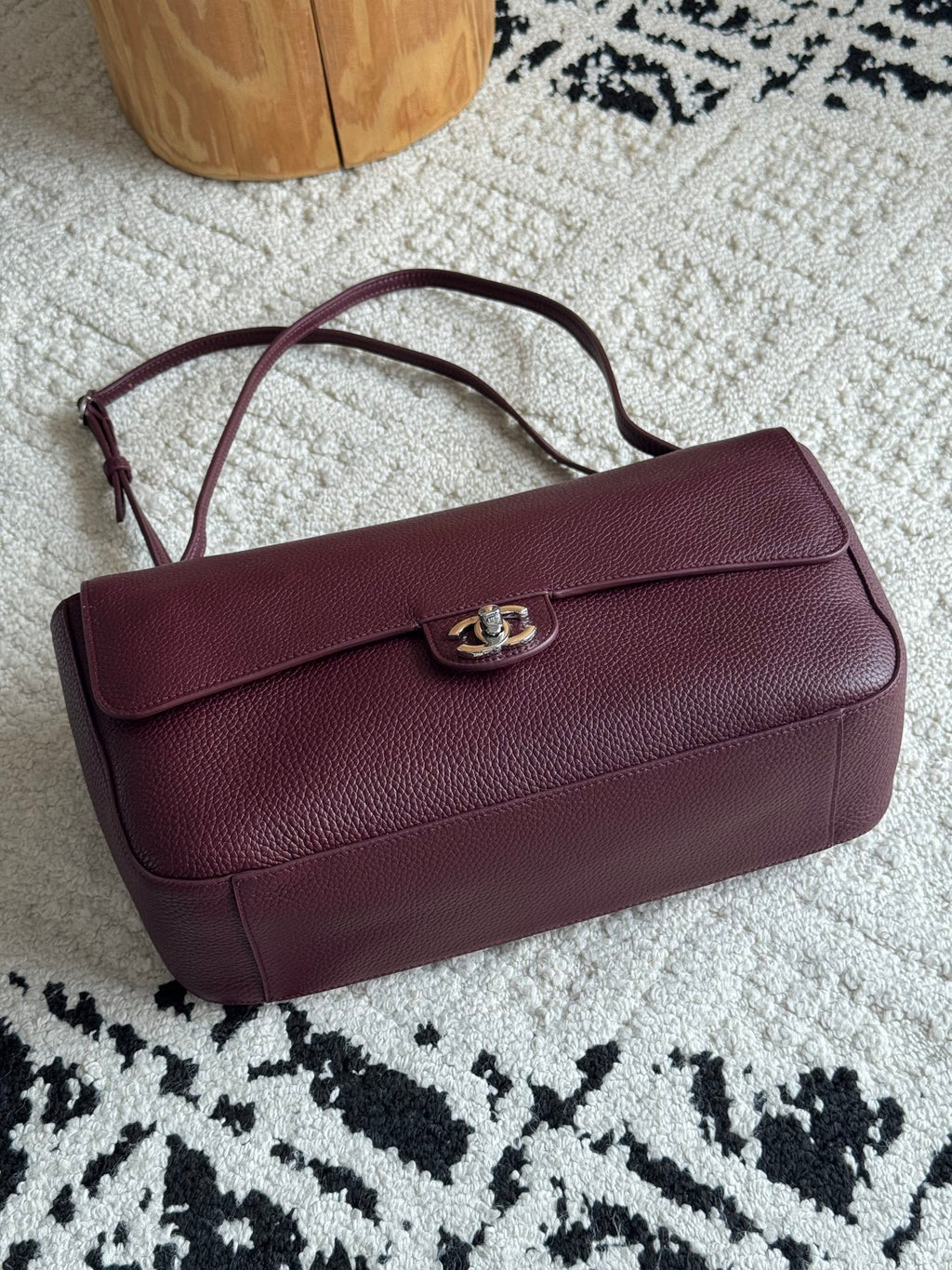 Chanel 26S CF Maxi Small Flap Bag in Burgundy Grained Leather with Silver-Tone Hardware - Detail View 3