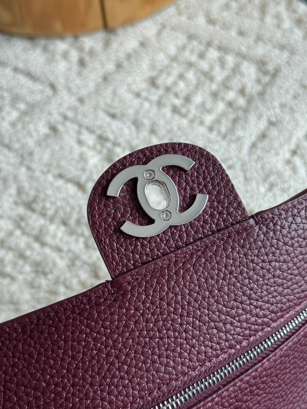 Chanel 26S CF Maxi Small Flap Bag in Burgundy Grained Leather with Silver-Tone Hardware - Detail View 5