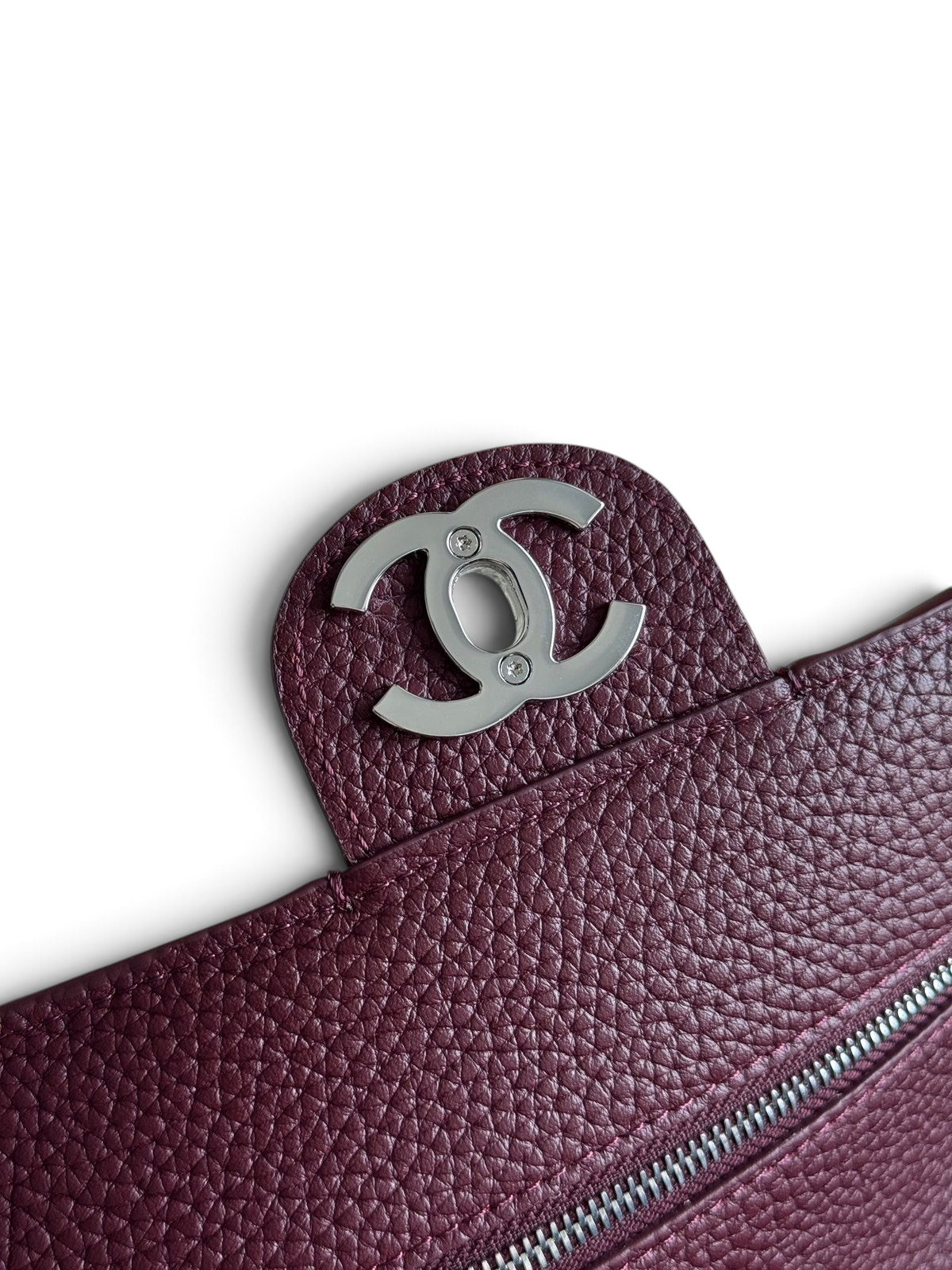 Chanel 26S CF Maxi Small Flap Bag in Burgundy Grained Leather with Silver-Tone Hardware - Detail View 5