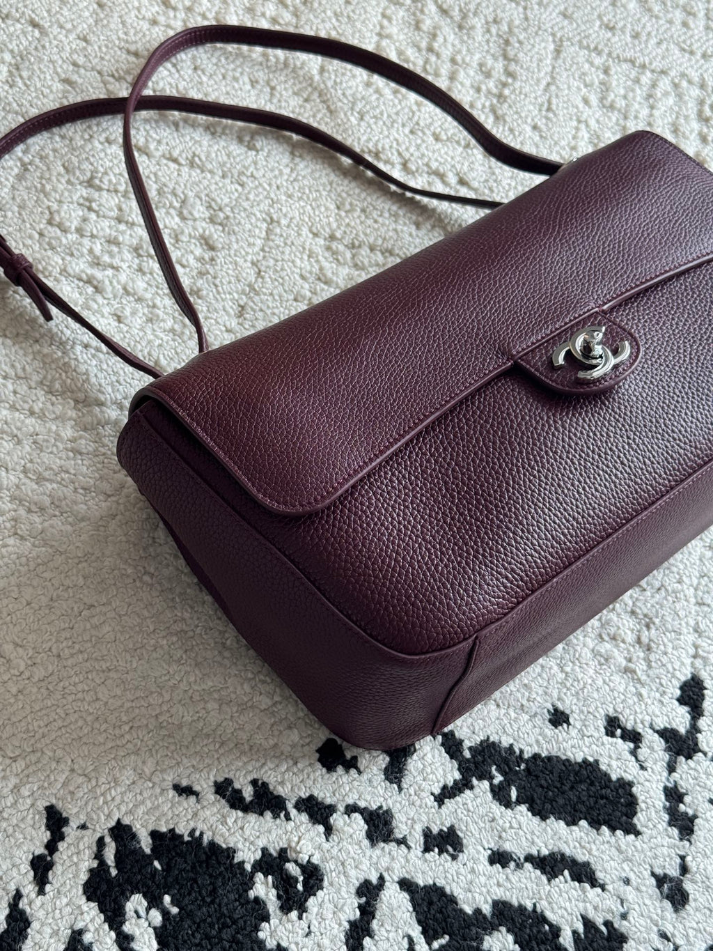 Chanel 26S CF Maxi Small Flap Bag in Burgundy Grained Leather with Silver-Tone Hardware - Detail View 2