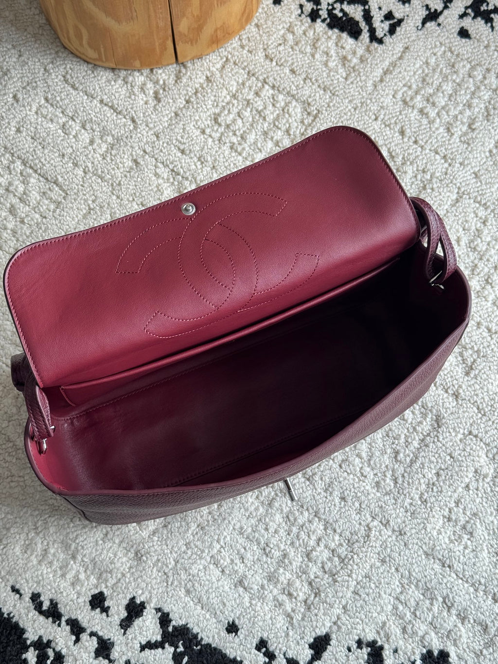 Chanel 26S CF Maxi Small Flap Bag in Burgundy Grained Leather with Silver-Tone Hardware - Detail View 8