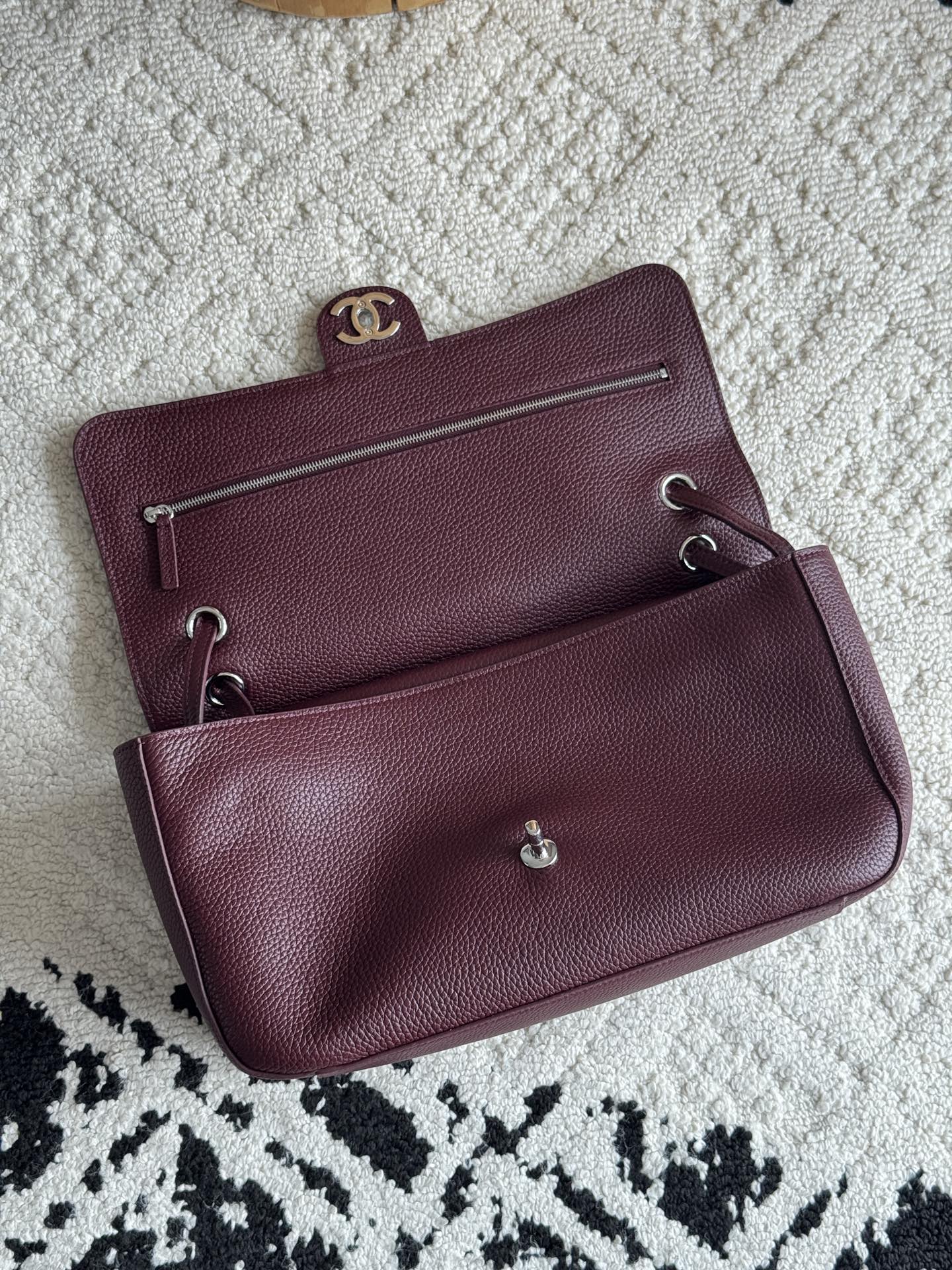 Chanel 26S CF Maxi Small Flap Bag in Burgundy Grained Leather with Silver-Tone Hardware - Detail View 6