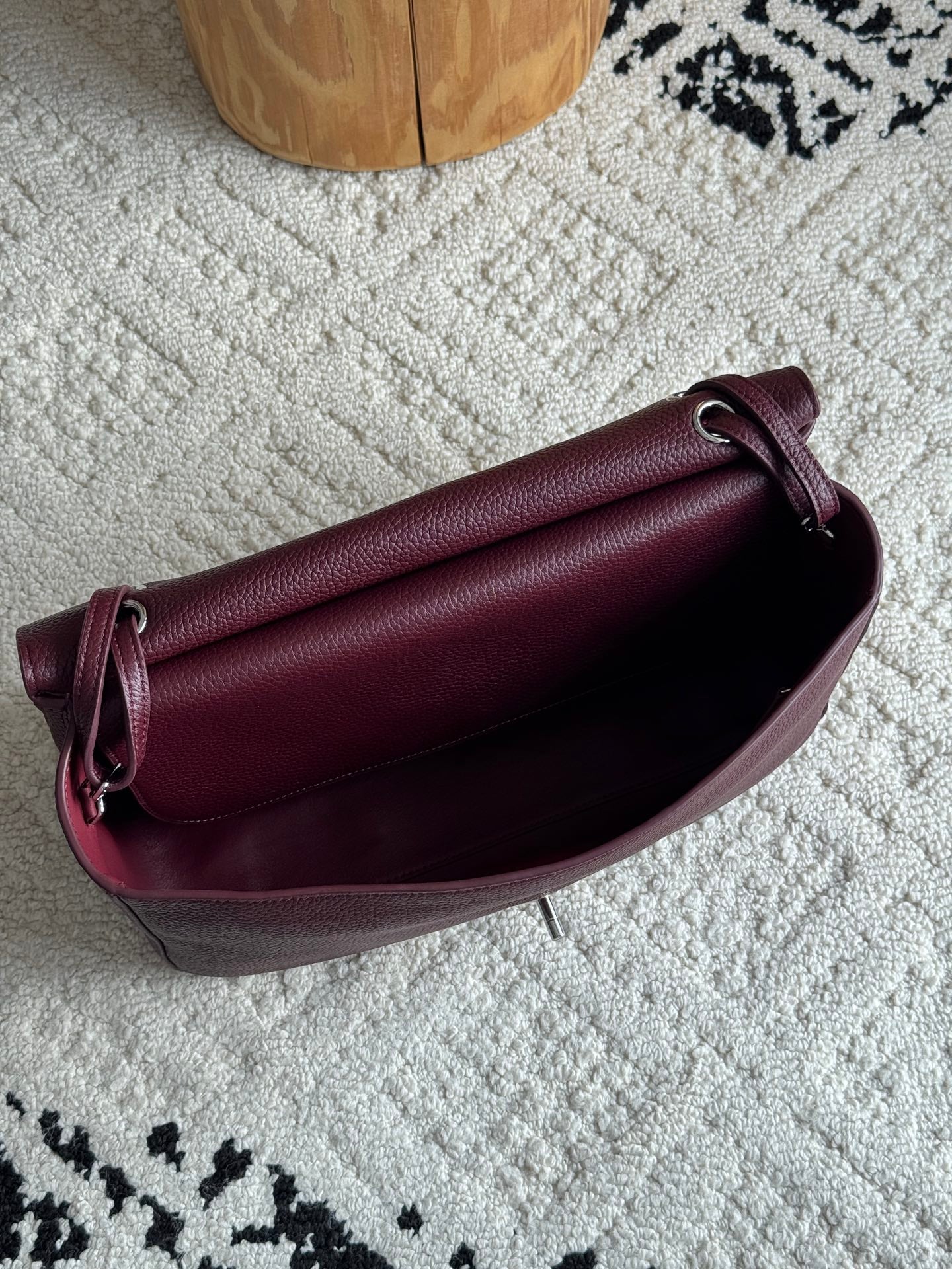 Chanel 26S CF Maxi Small Flap Bag in Burgundy Grained Leather with Silver-Tone Hardware - Detail View 7