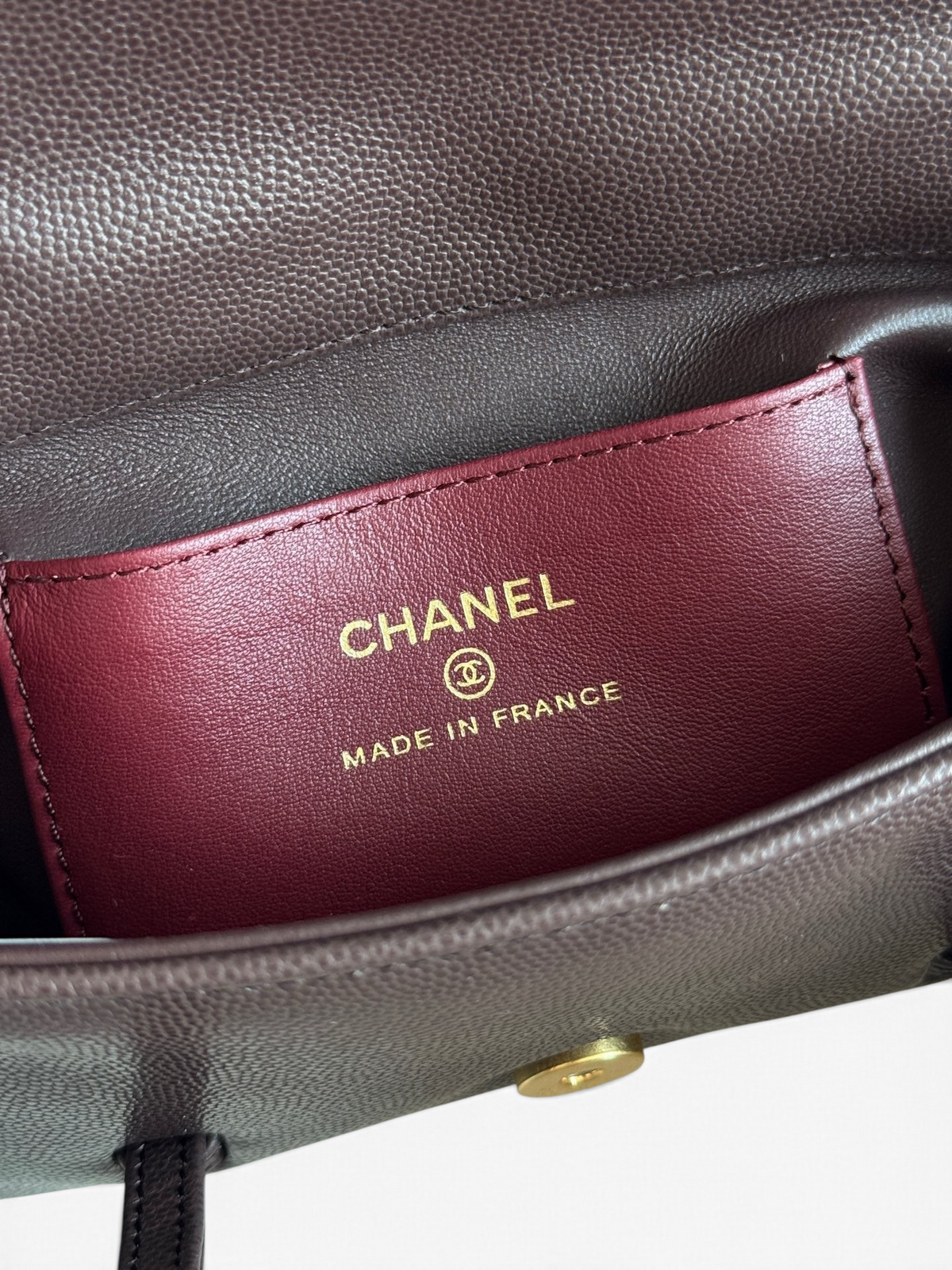 Chanel 26P Preppy Coco Mini Bag in Dark Brown Caviar Leather - Detail View 9