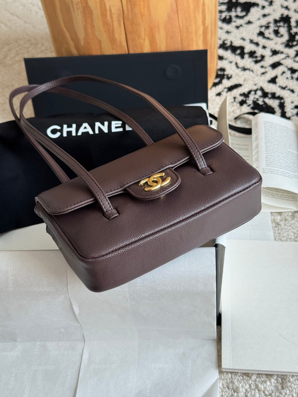Chanel 26P Preppy Coco Mini Bag in Dark Brown Caviar Leather - Detail View 5