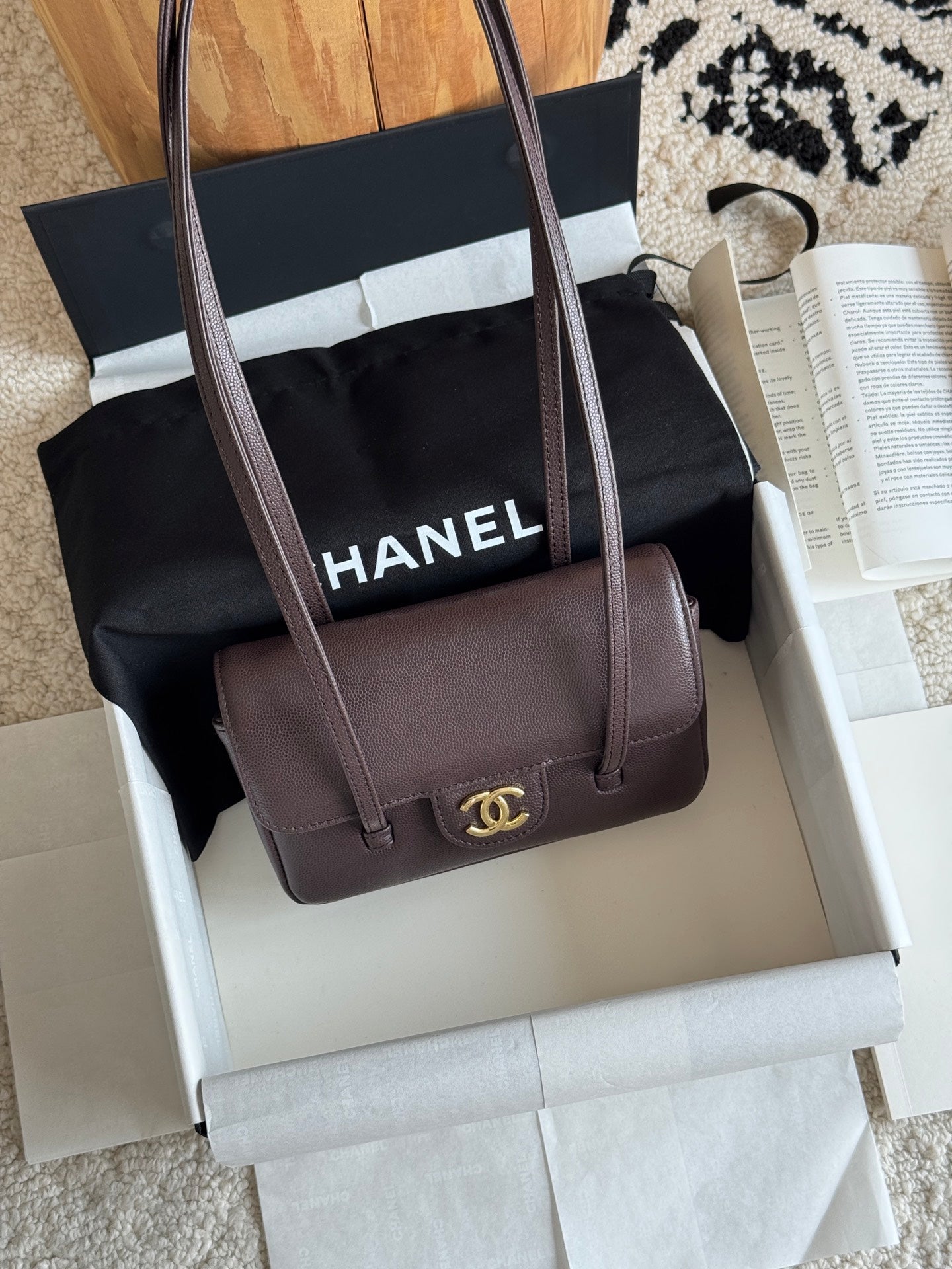 Chanel 26P Preppy Coco Mini Bag in Dark Brown Caviar Leather - Detail View 2
