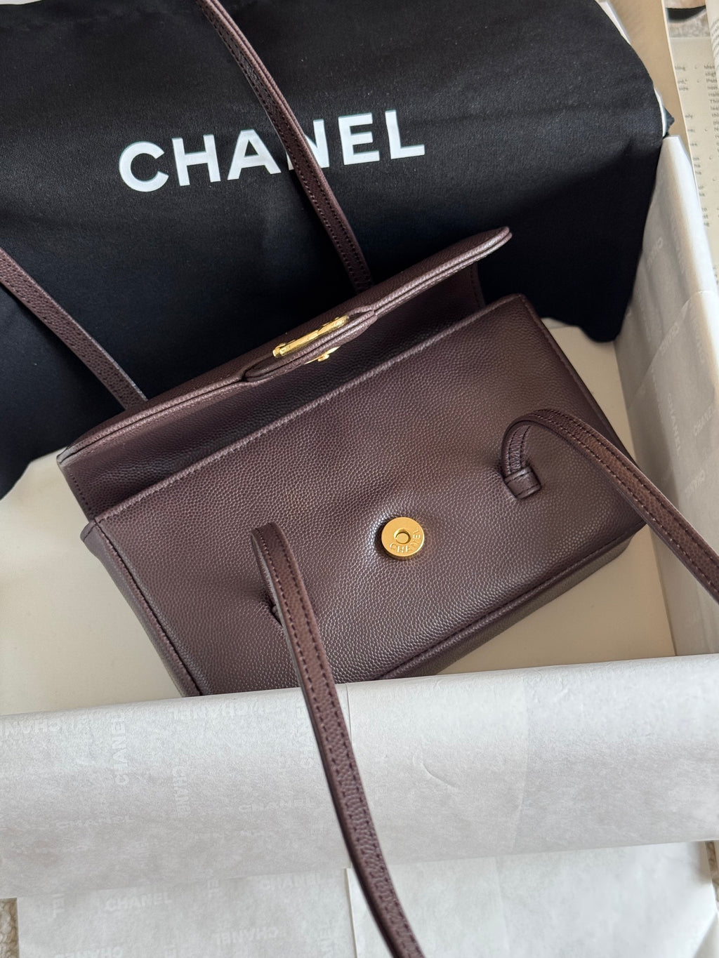 Chanel 26P Preppy Coco Mini Bag in Dark Brown Caviar Leather - Detail View 8