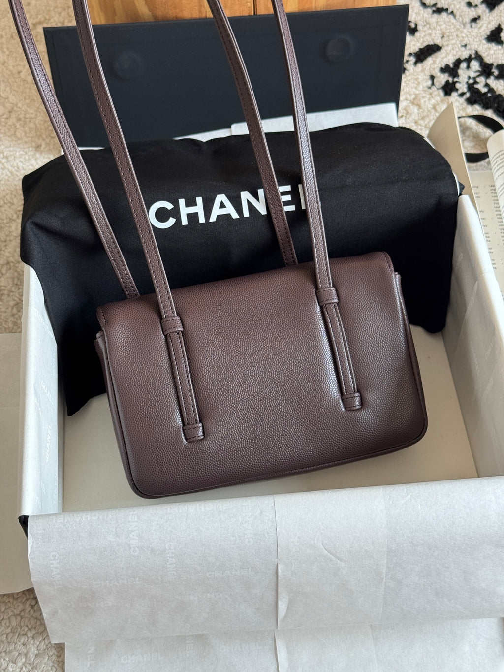 Chanel 26P Preppy Coco Mini Bag in Dark Brown Caviar Leather - Detail View 7